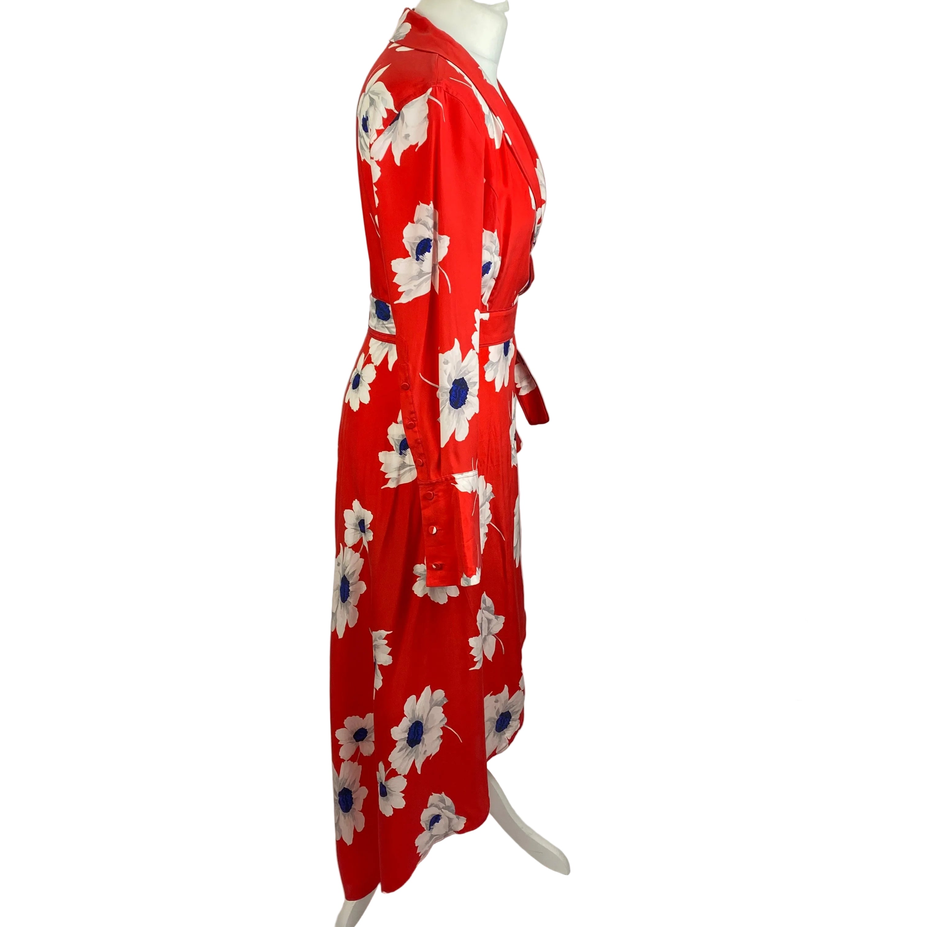 Equipment Soft Red Floral Print Silk Wrap Dress M