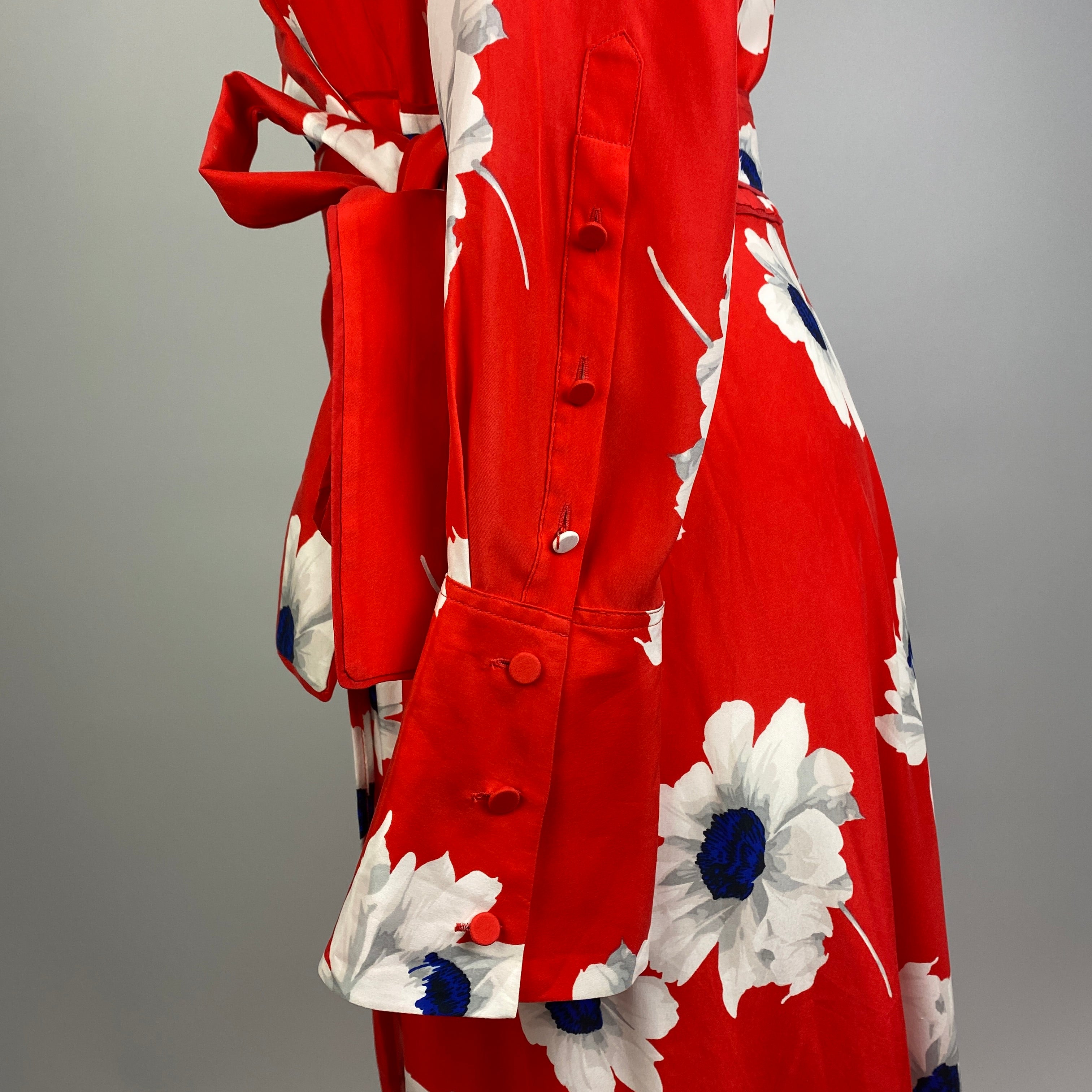 Equipment Soft Red Floral Print Silk Wrap Dress M