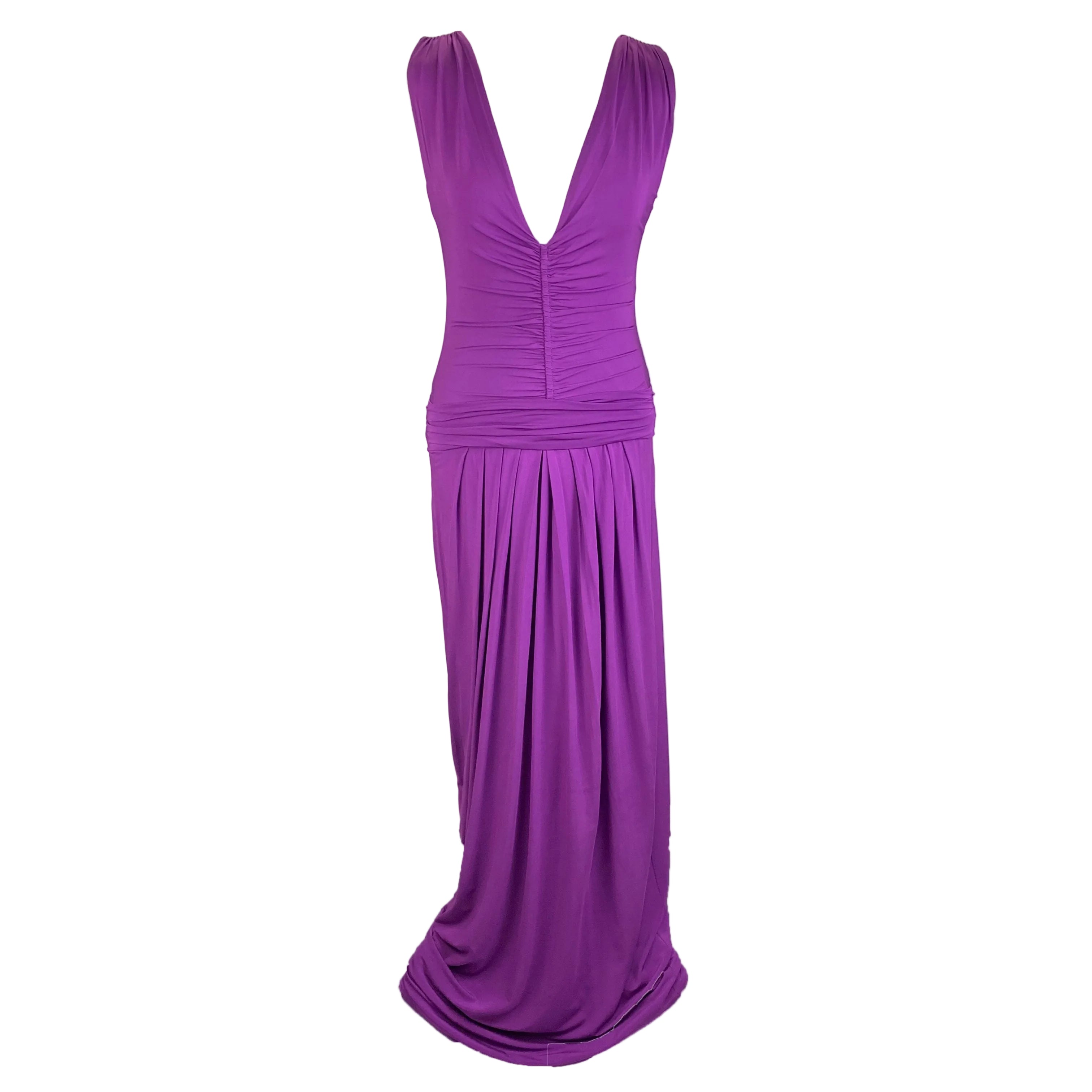Etro Violet Silky Jersey Ruched Maxi Dress M