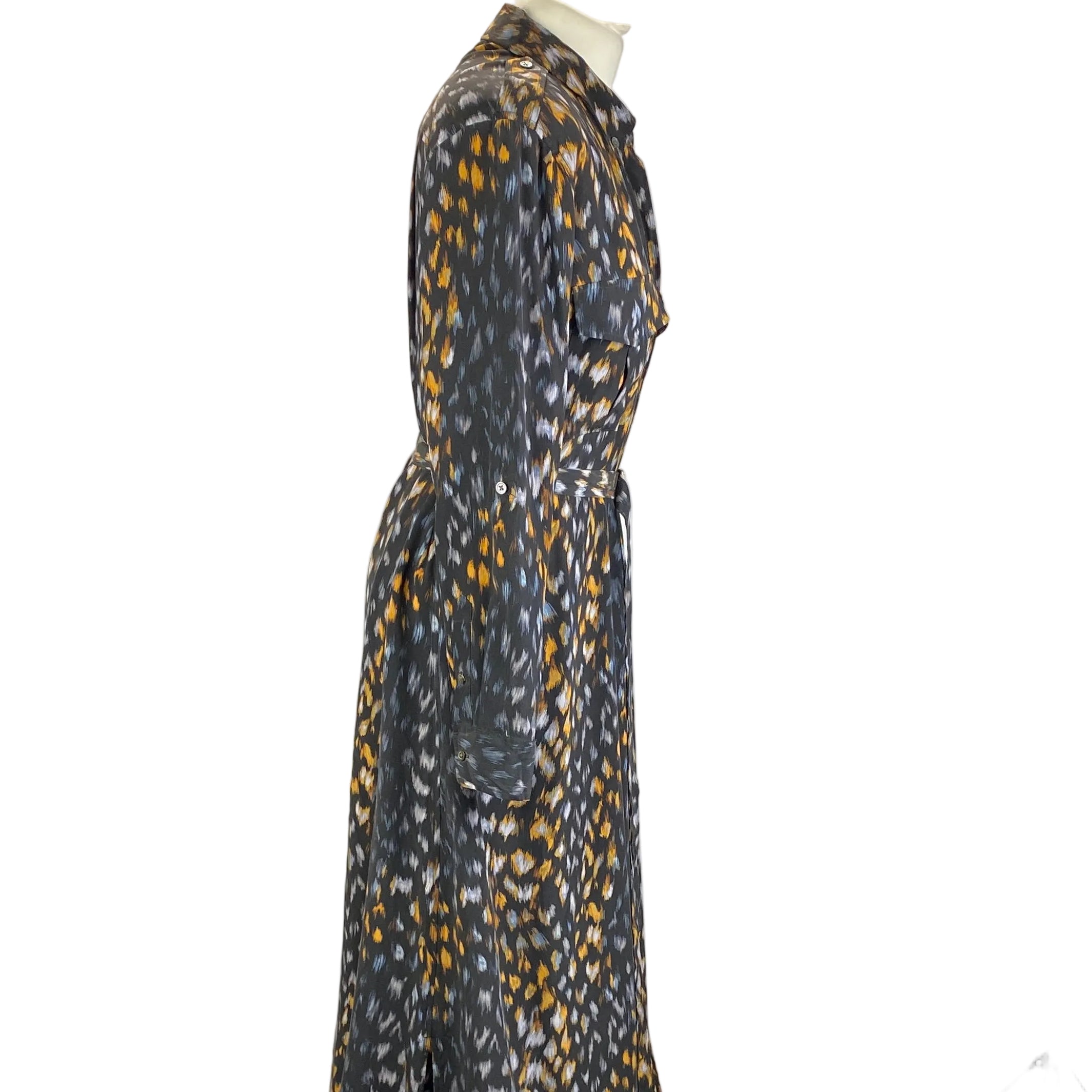 Equipment Charcoal Print Silk Maxi Shirt Dress M