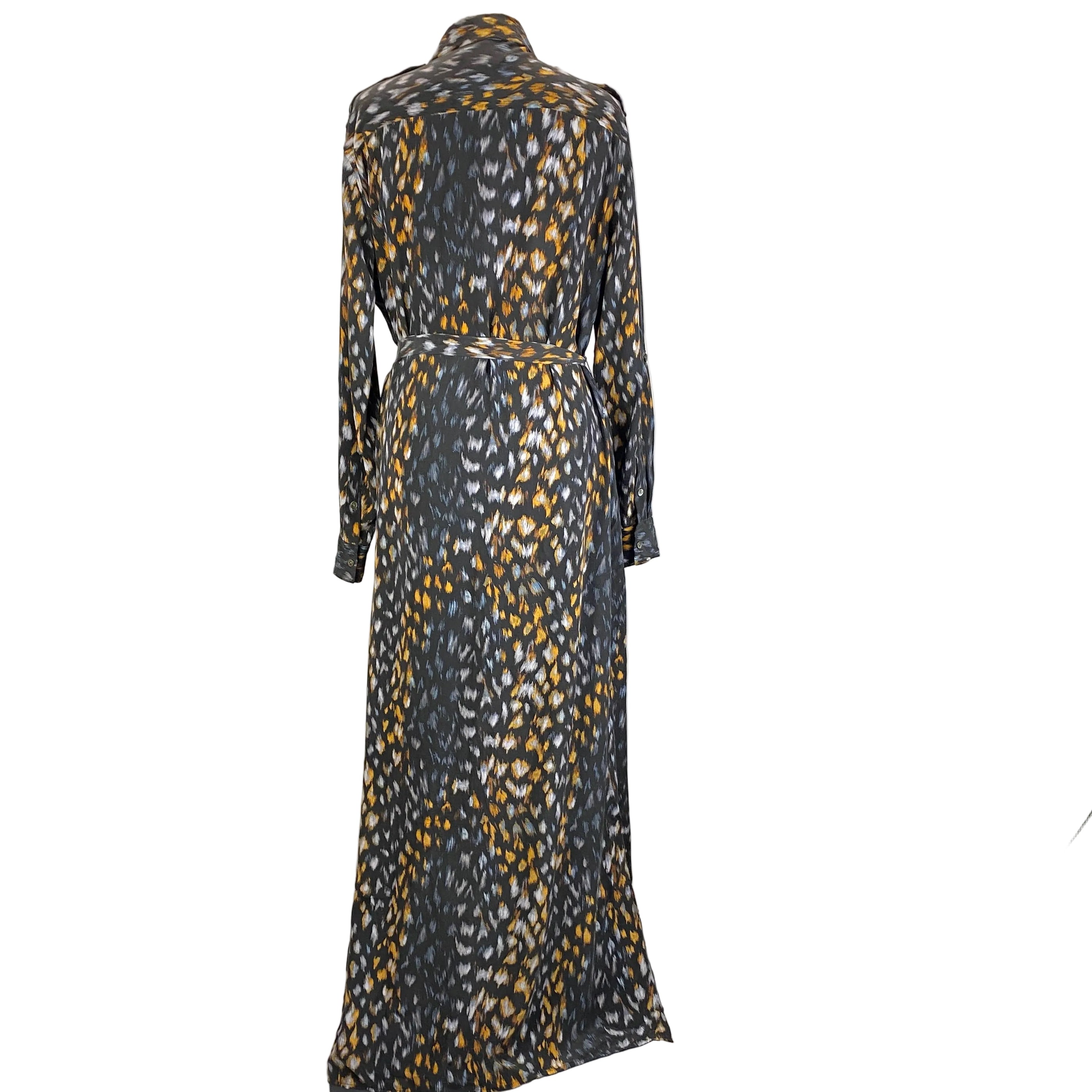 Equipment Charcoal Print Silk Maxi Shirt Dress M