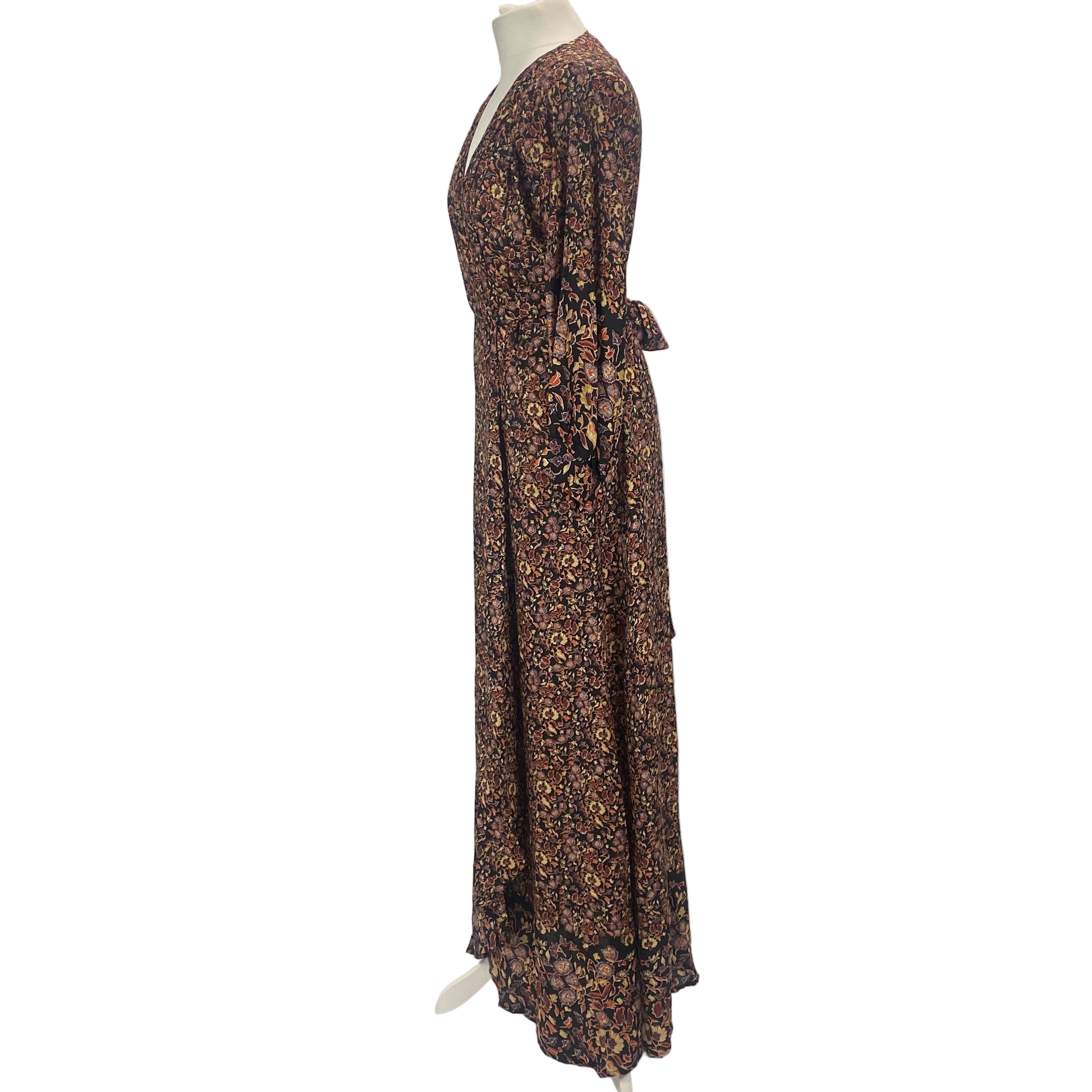 Natalie Martin Black Floral Wrap Maxi Dress M