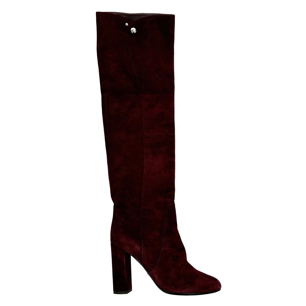 Burgundy suede over the knee outlet boots