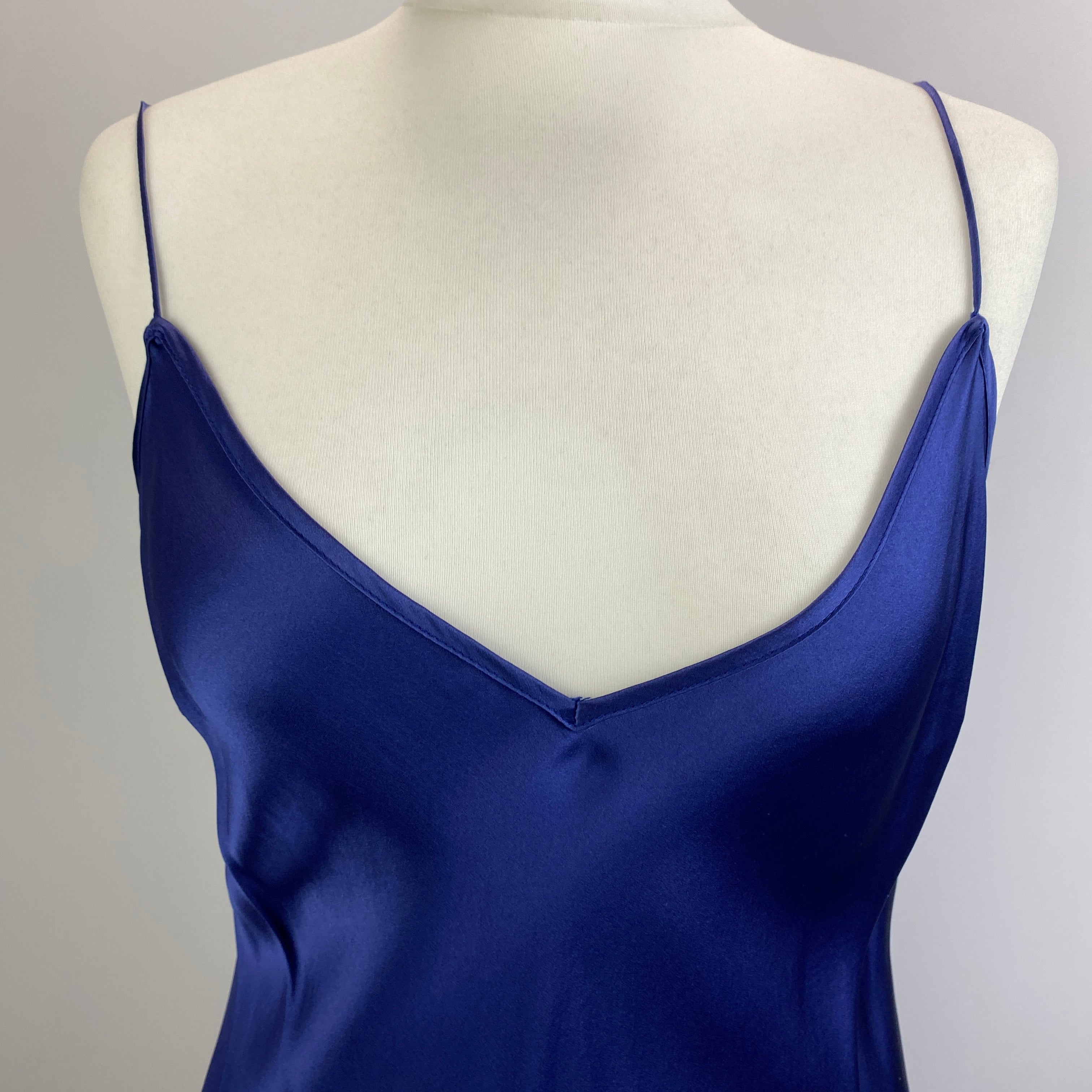 Maggie Marylin New Navy Silk Satin Spaghetti Strap Dress M