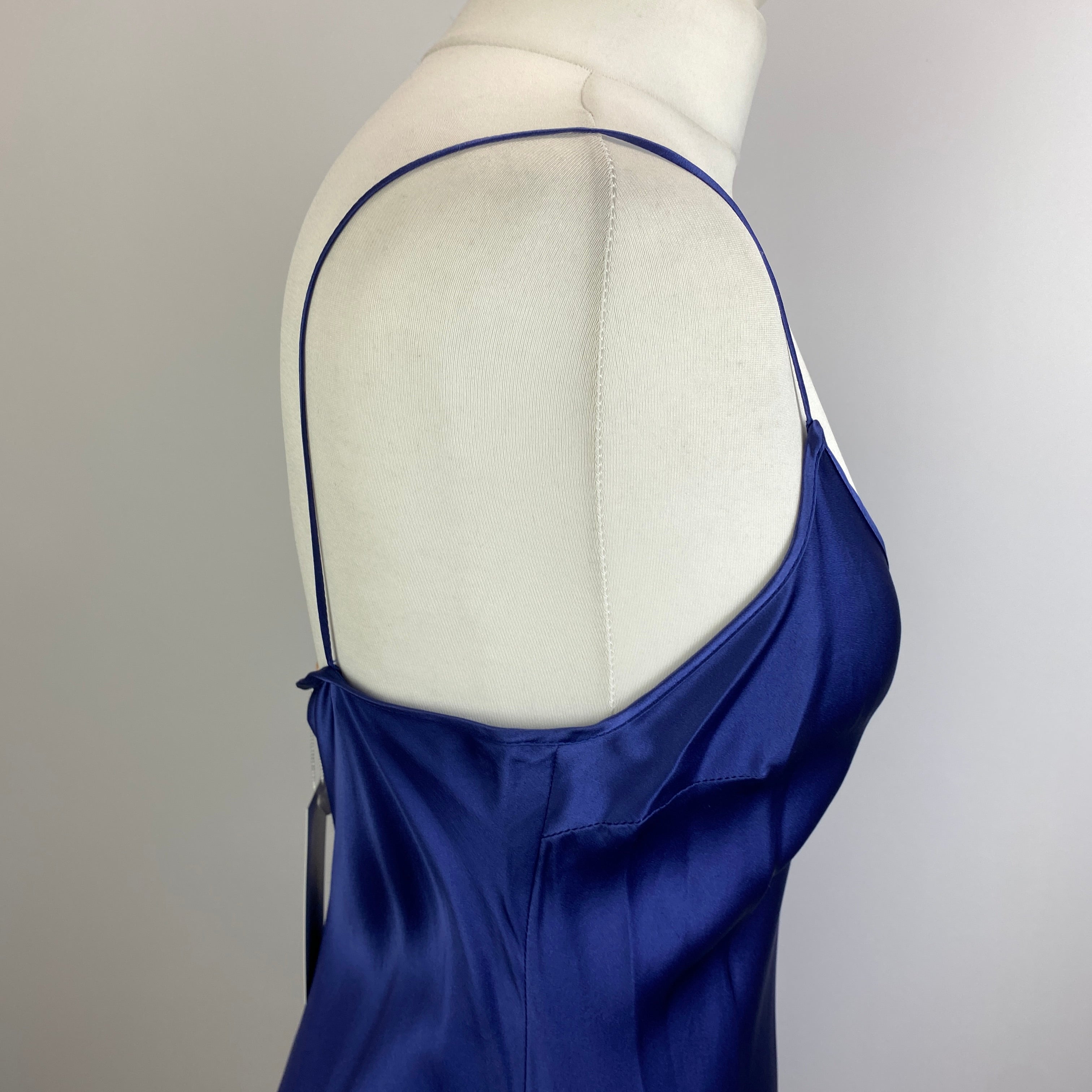 Maggie Marylin New Navy Silk Satin Spaghetti Strap Dress M