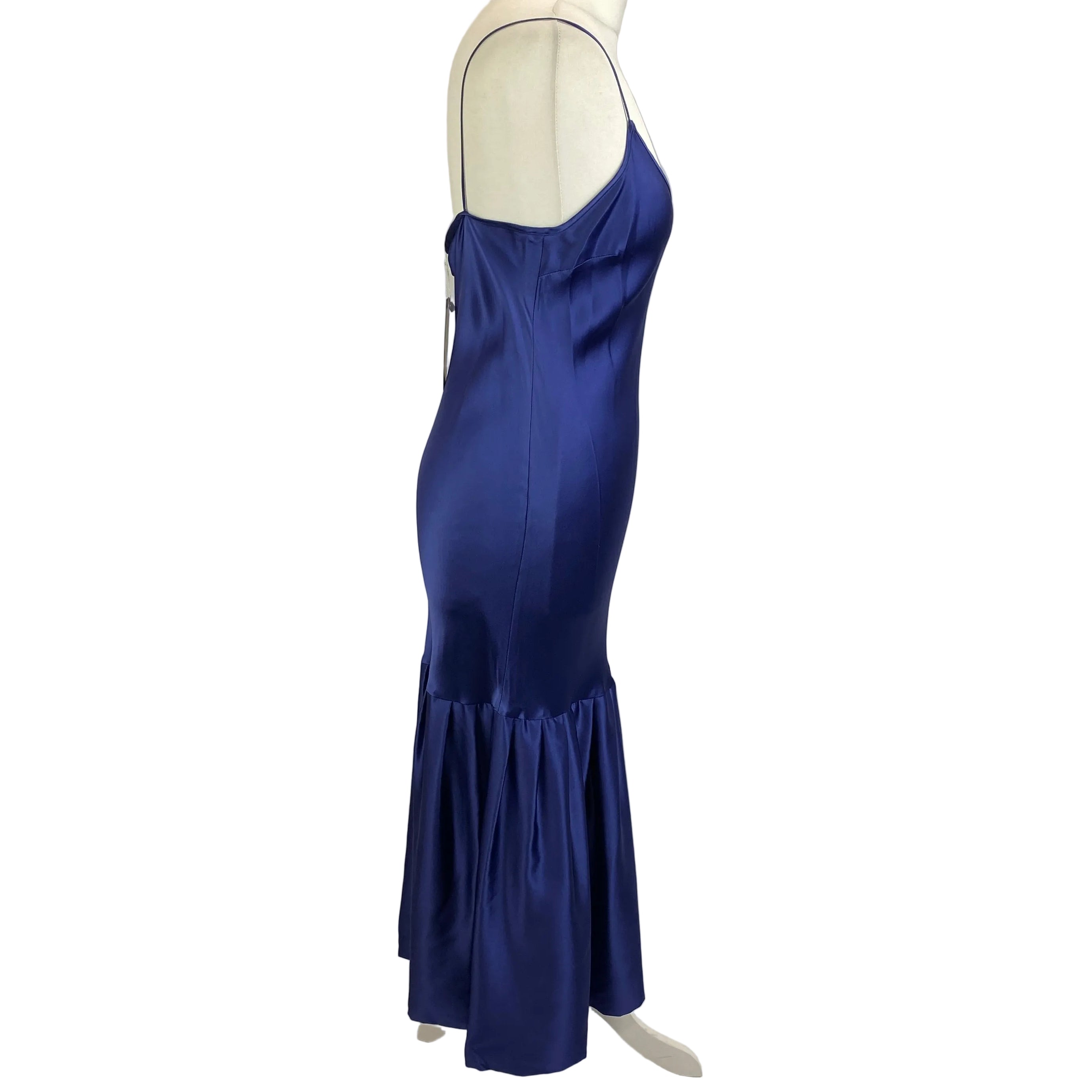 Maggie Marylin New Navy Silk Satin Spaghetti Strap Dress M
