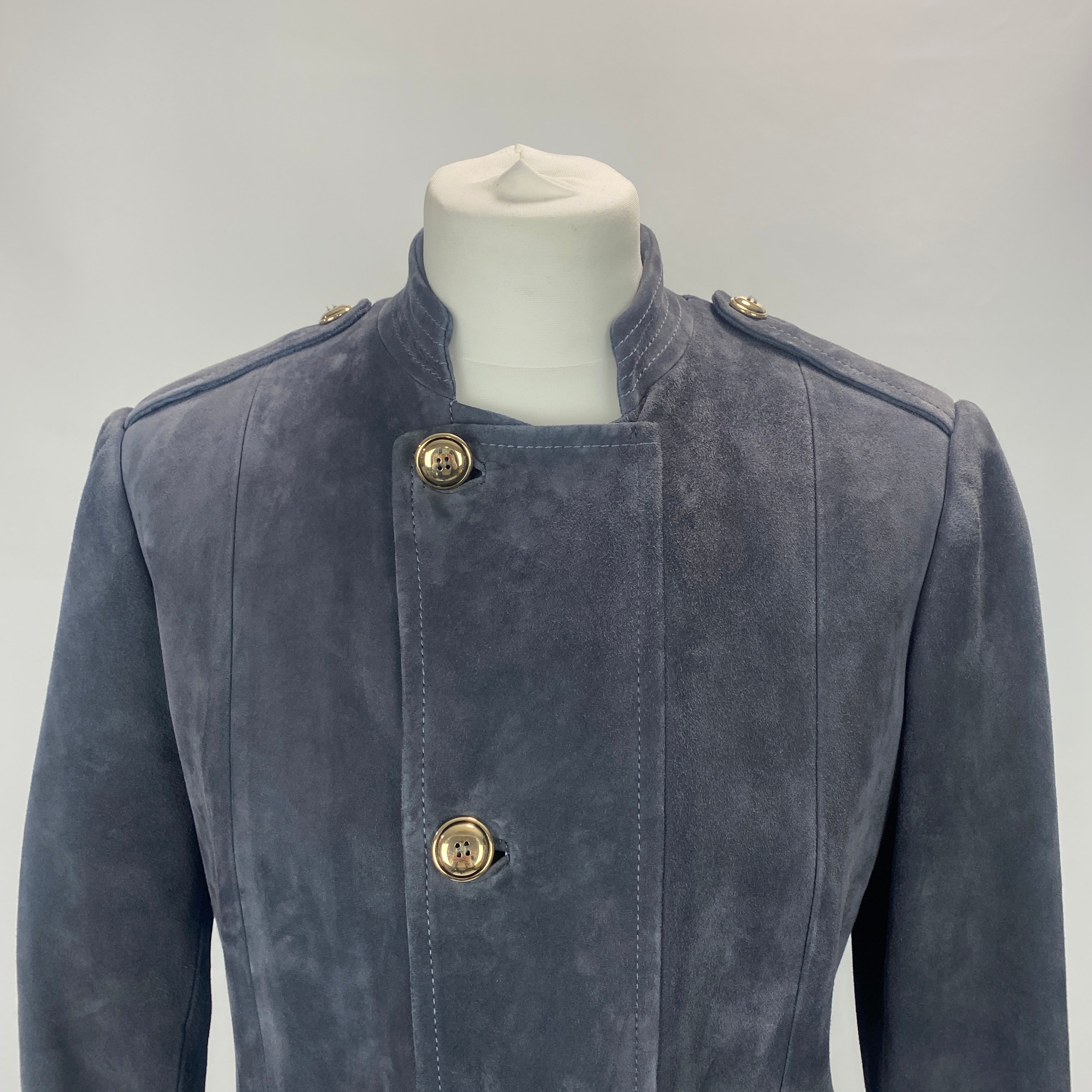 Yves Saint Laurent Smoke Grey Suede Nehru Collar Coat M