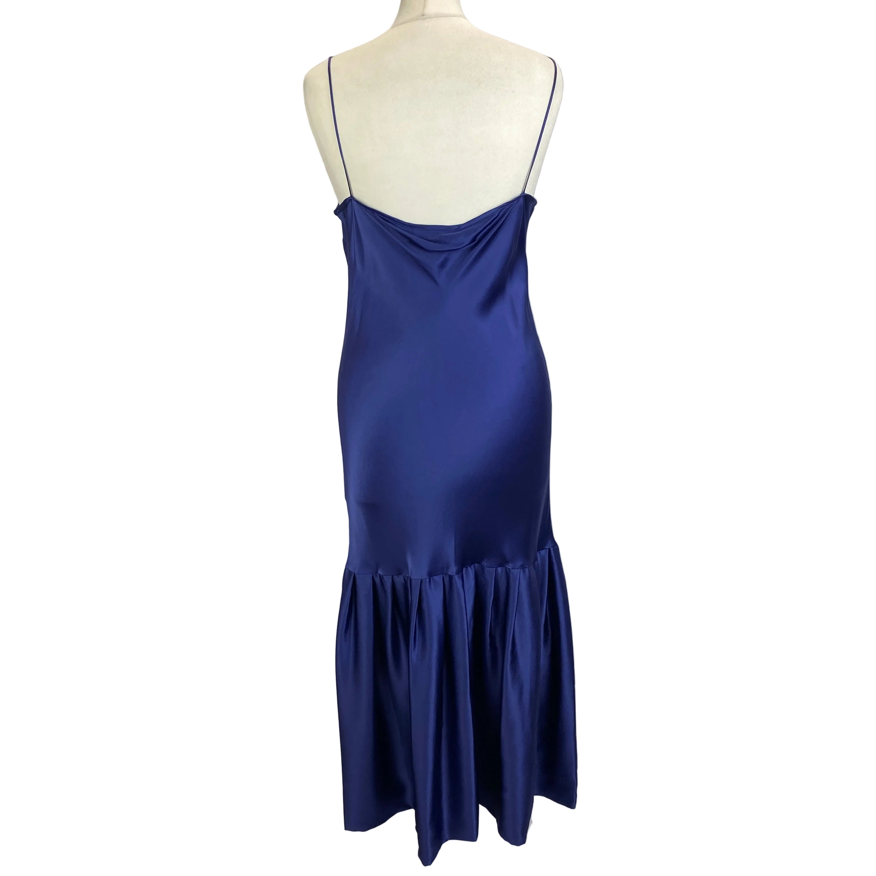 Maggie Marylin New Navy Silk Satin Spaghetti Strap Dress M
