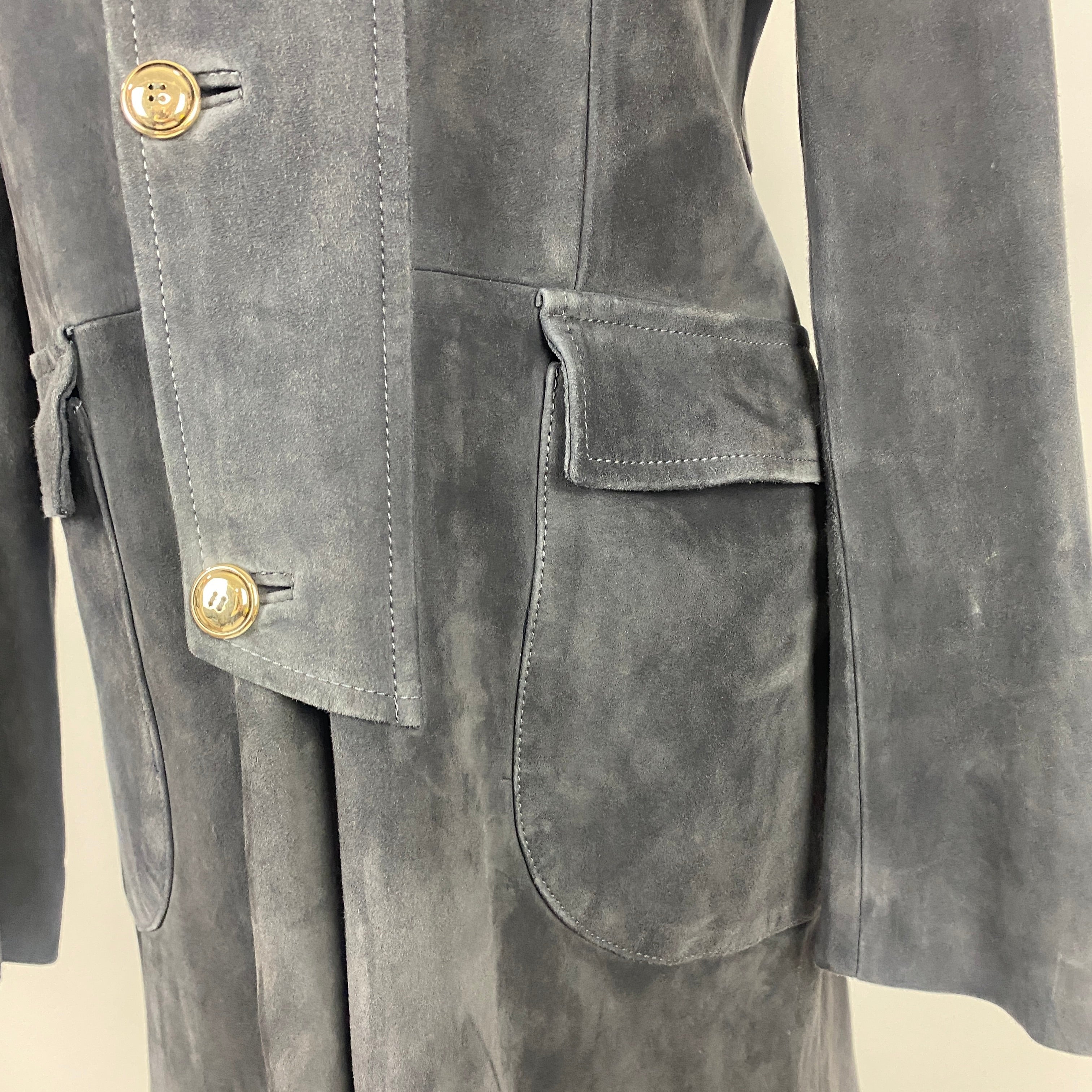 Yves Saint Laurent Smoke Grey Suede Nehru Collar Coat M