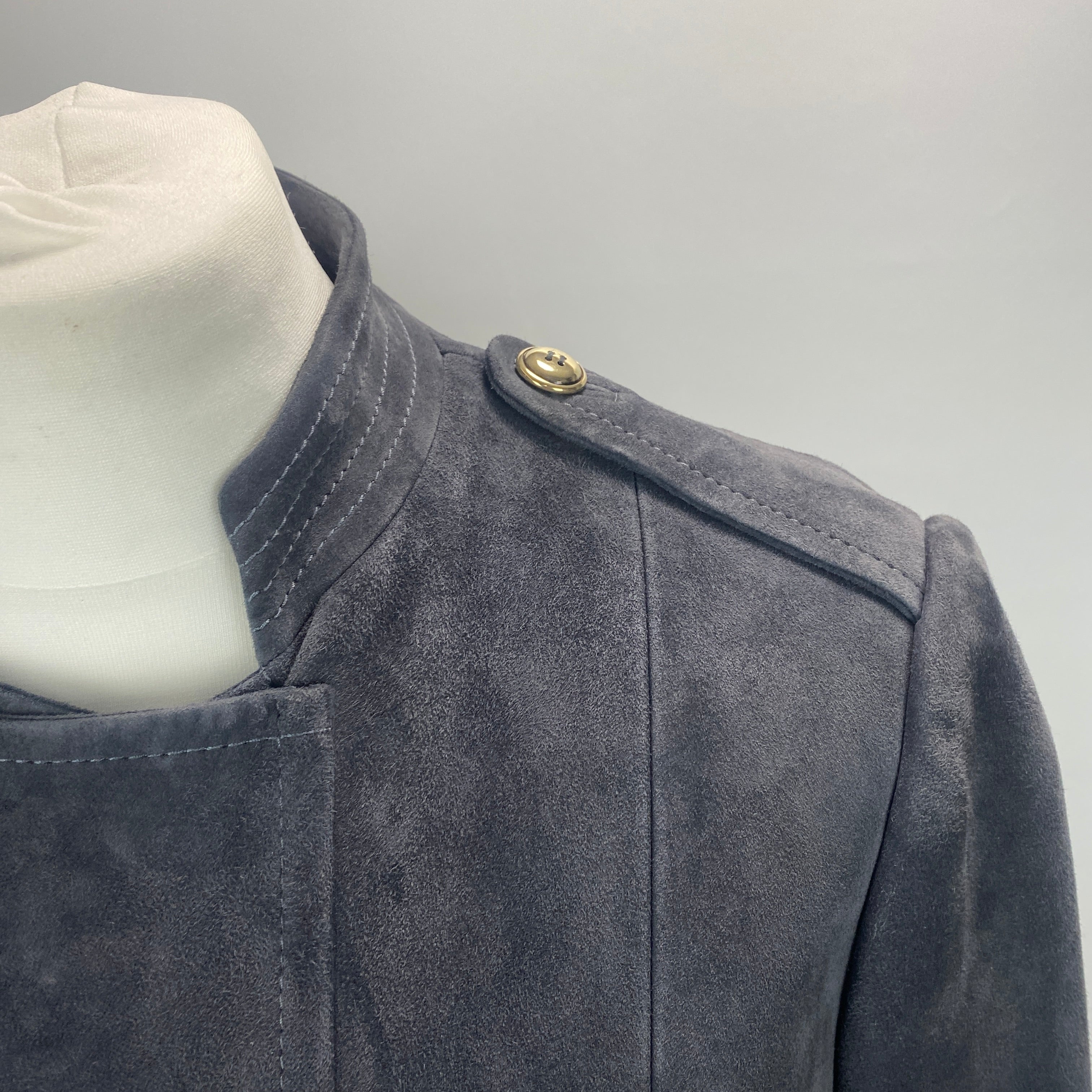 Yves Saint Laurent Smoke Grey Suede Nehru Collar Coat M