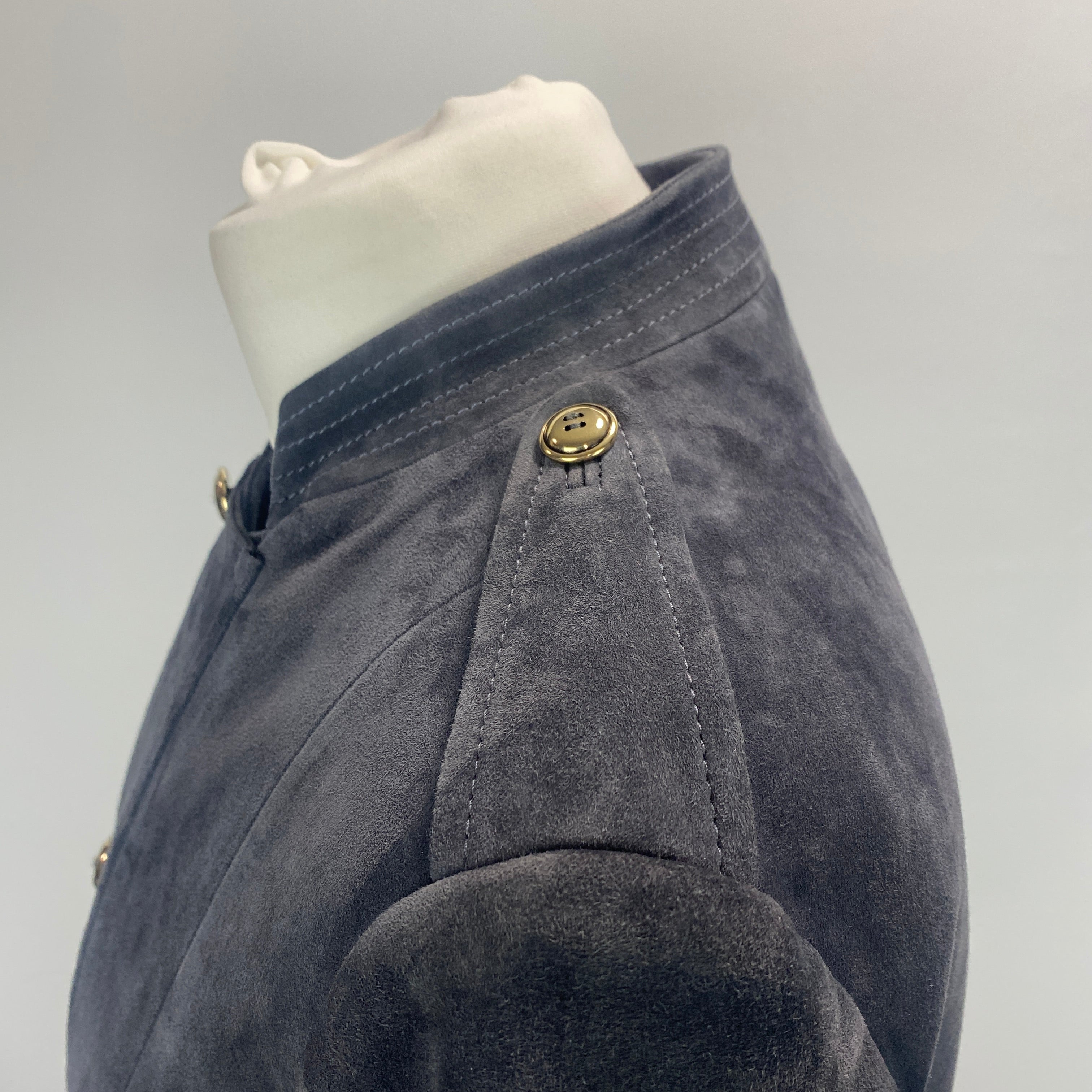 Yves Saint Laurent Smoke Grey Suede Nehru Collar Coat M