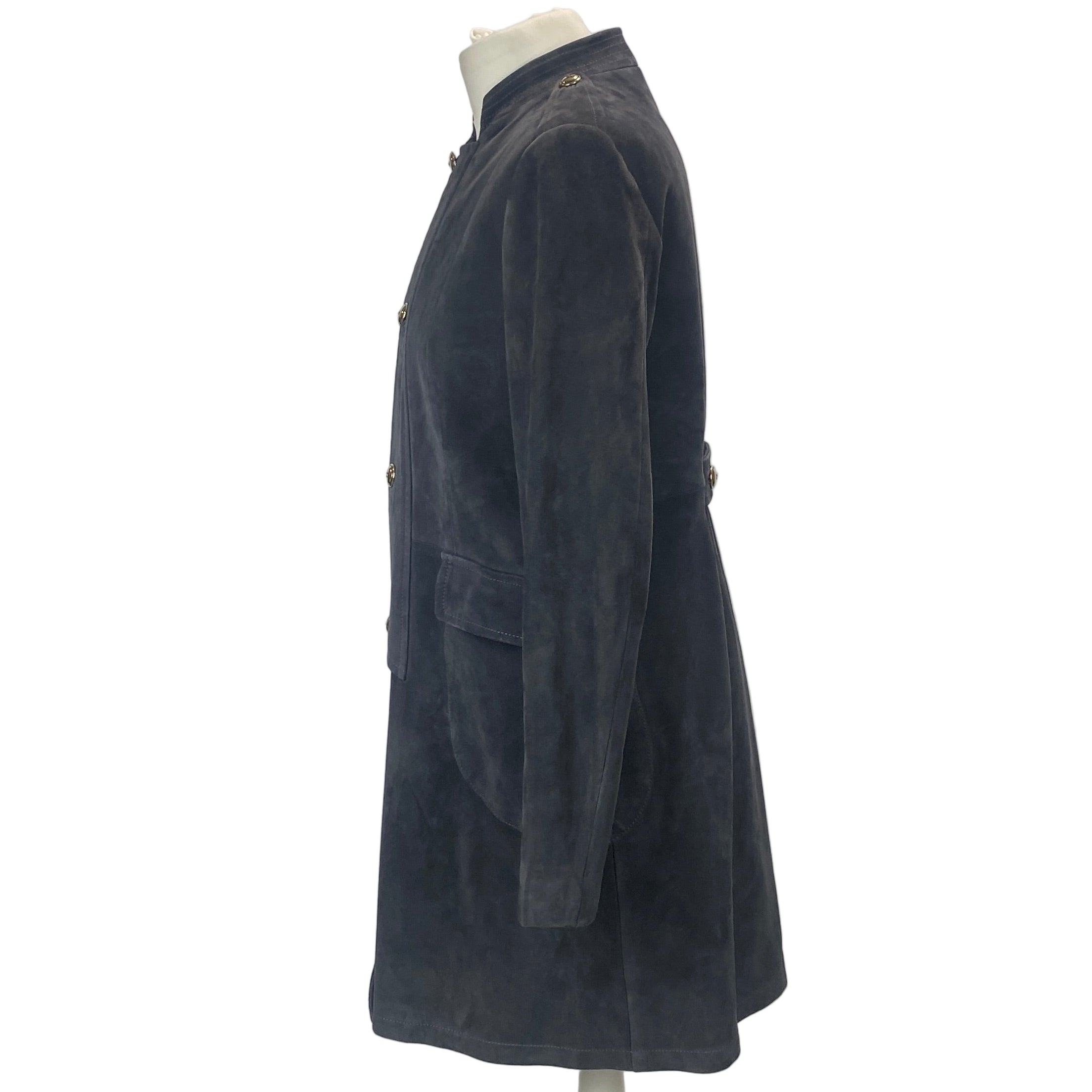 Yves Saint Laurent Smoke Grey Suede Nehru Collar Coat M