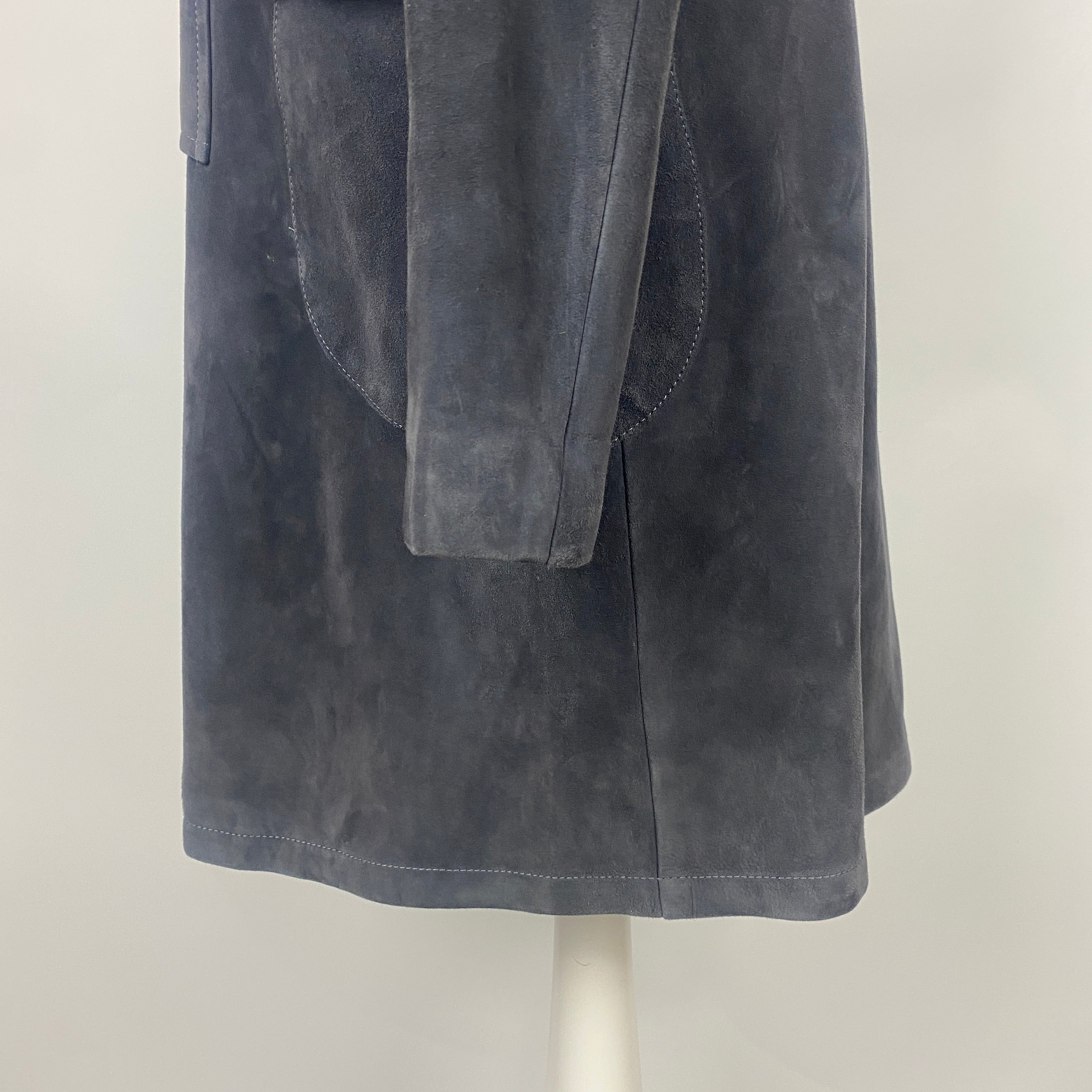Yves Saint Laurent Smoke Grey Suede Nehru Collar Coat M