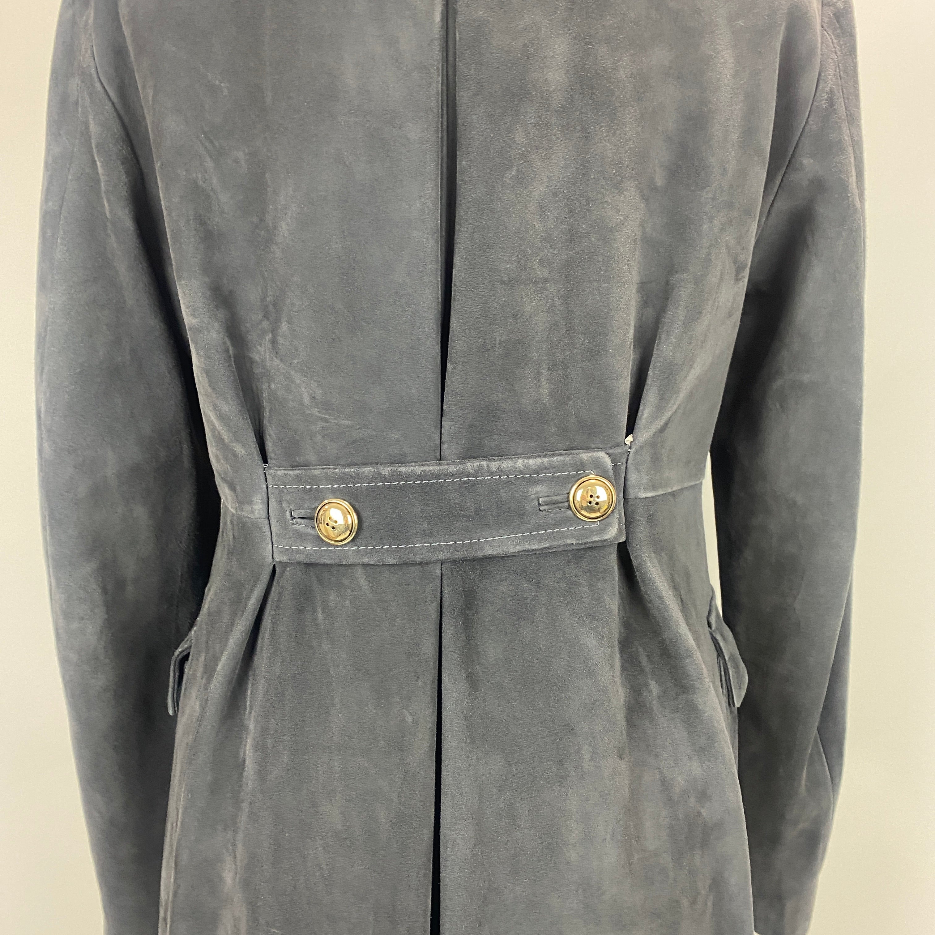 Yves Saint Laurent Smoke Grey Suede Nehru Collar Coat M