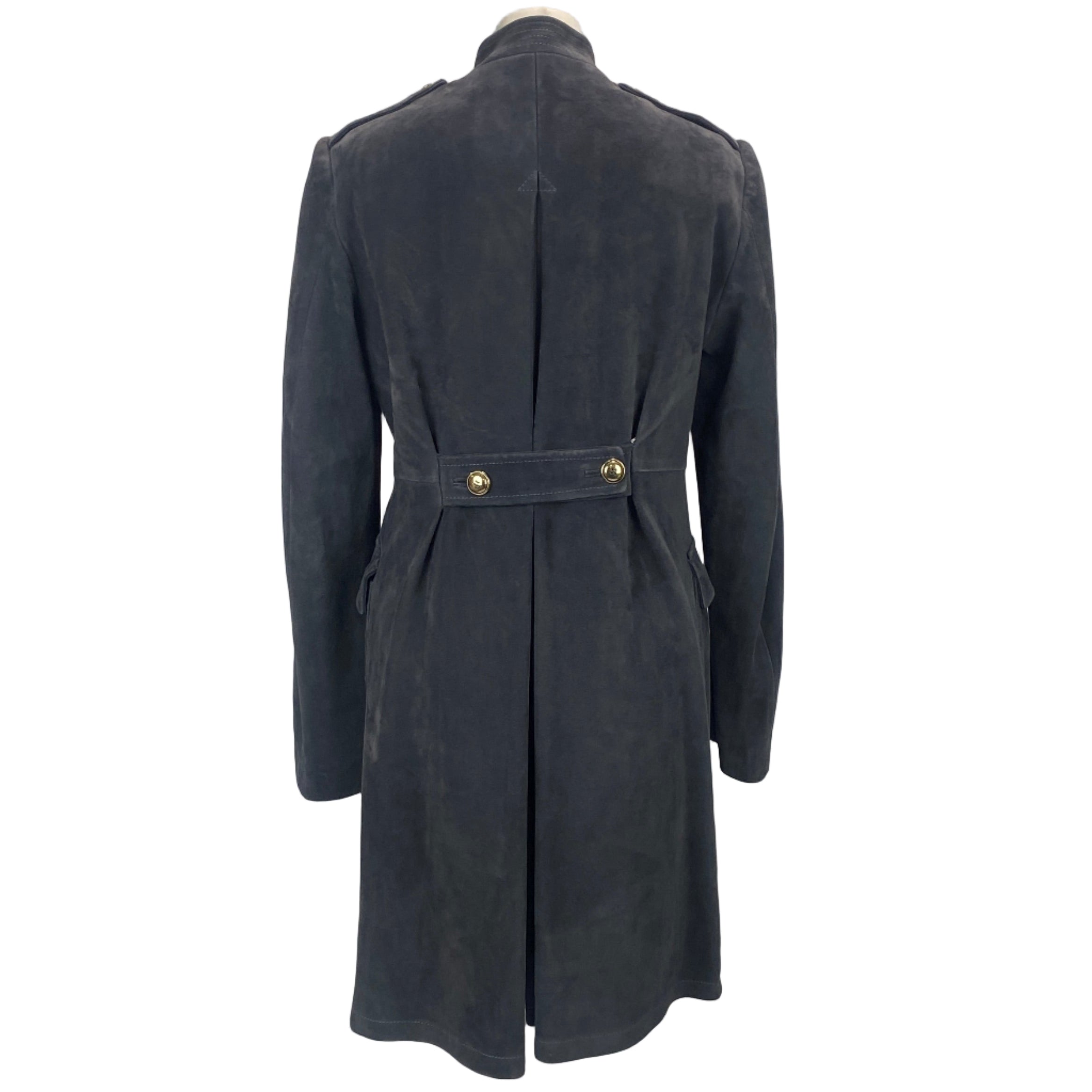 Yves Saint Laurent Smoke Grey Suede Nehru Collar Coat M