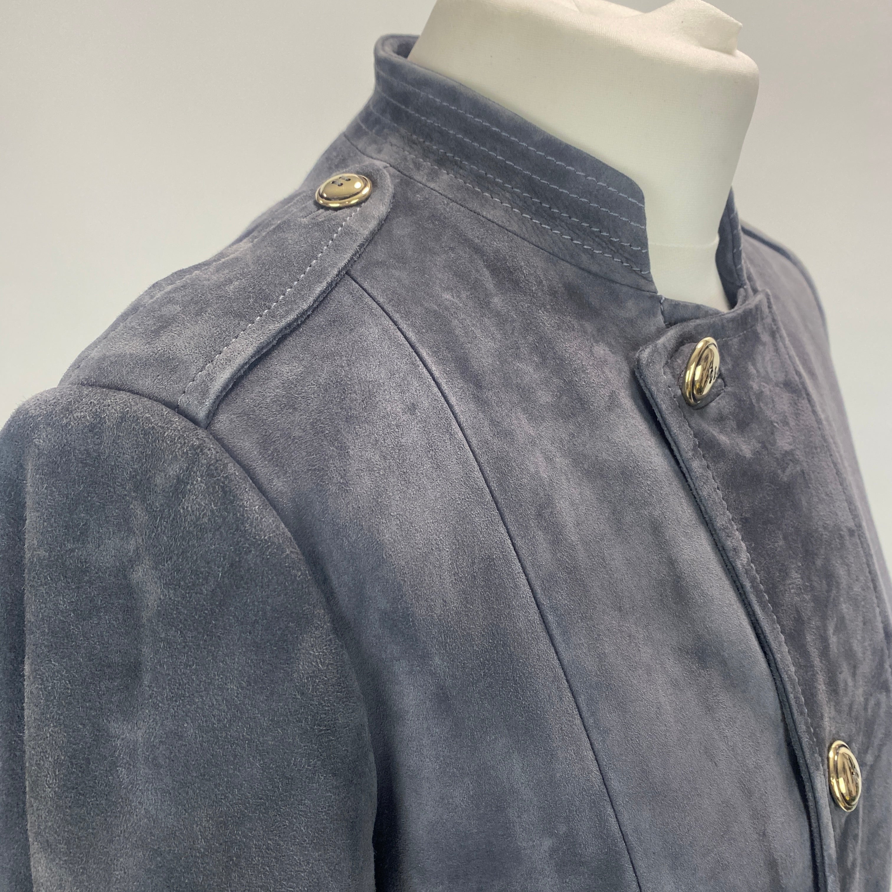 Yves Saint Laurent Smoke Grey Suede Nehru Collar Coat M