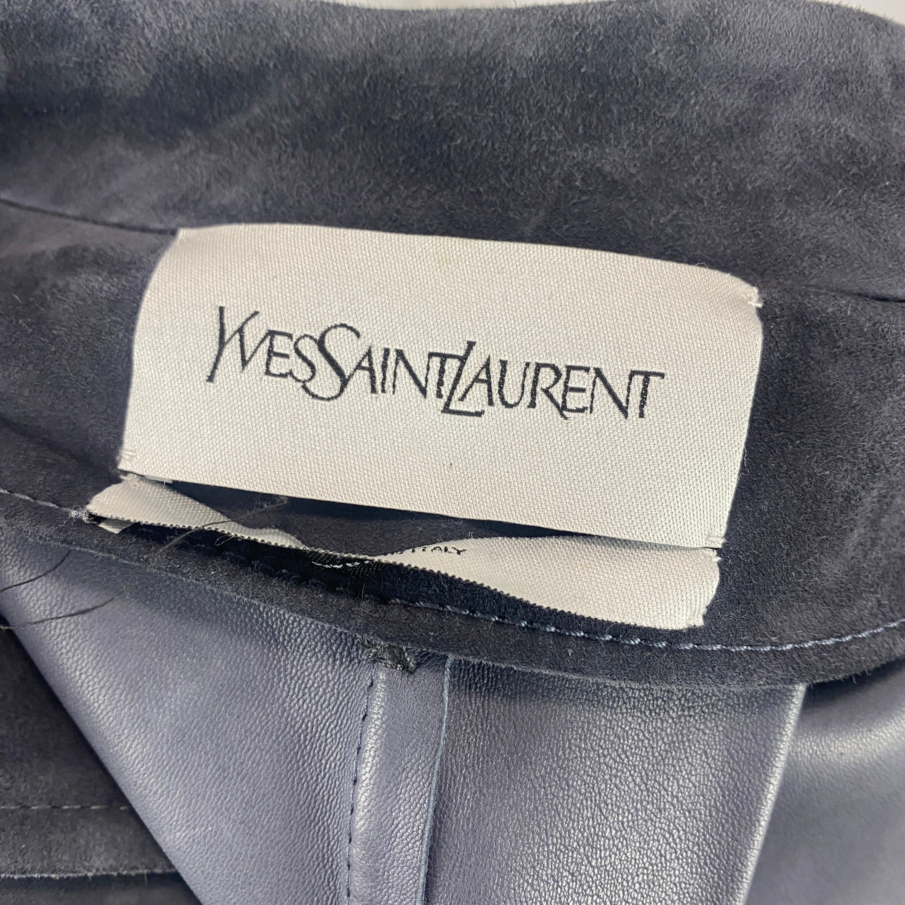 Yves Saint Laurent Smoke Grey Suede Nehru Collar Coat M