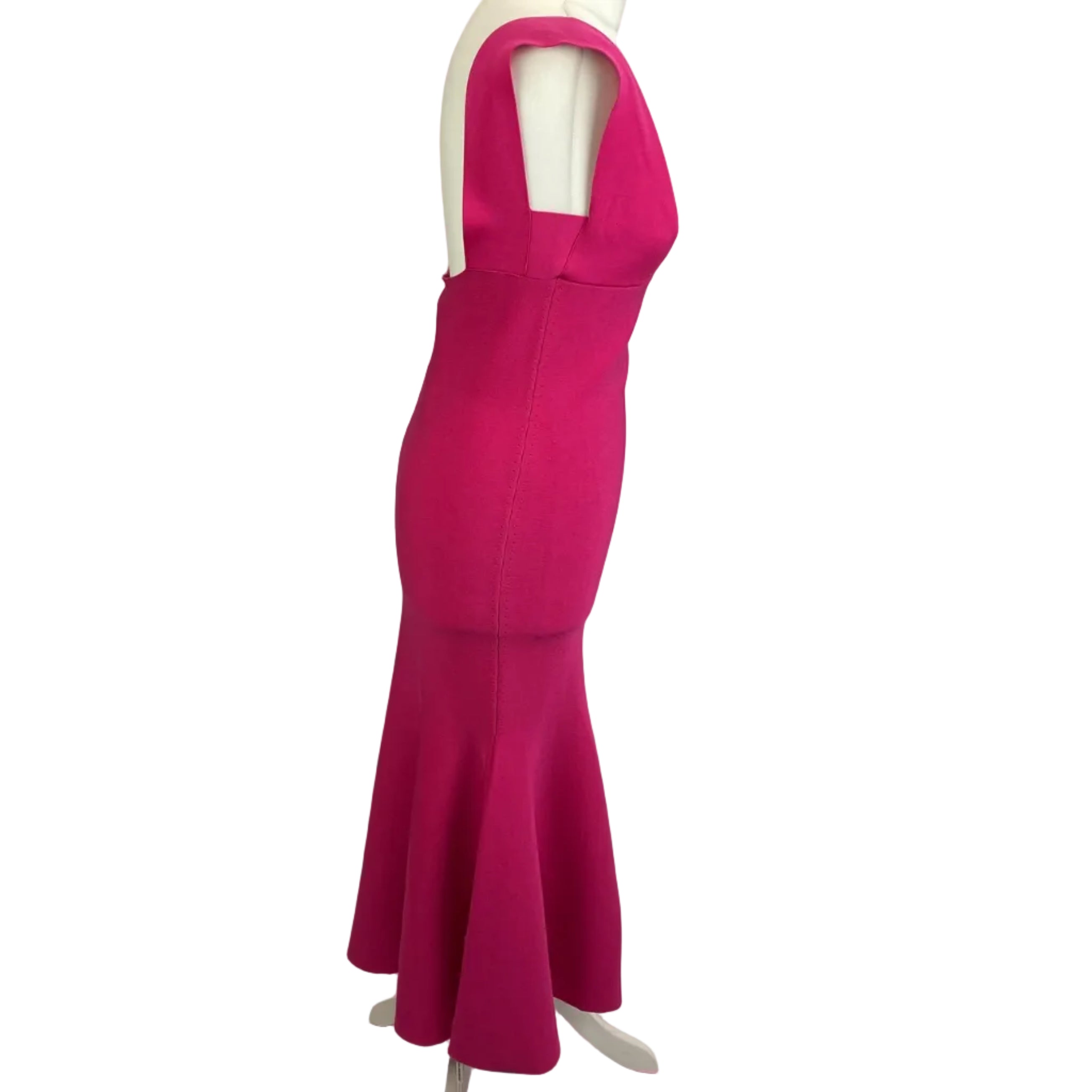 Roland Mouret New £595 Fuchsia Knit Bust Detail Fluted Mermaid Dress M