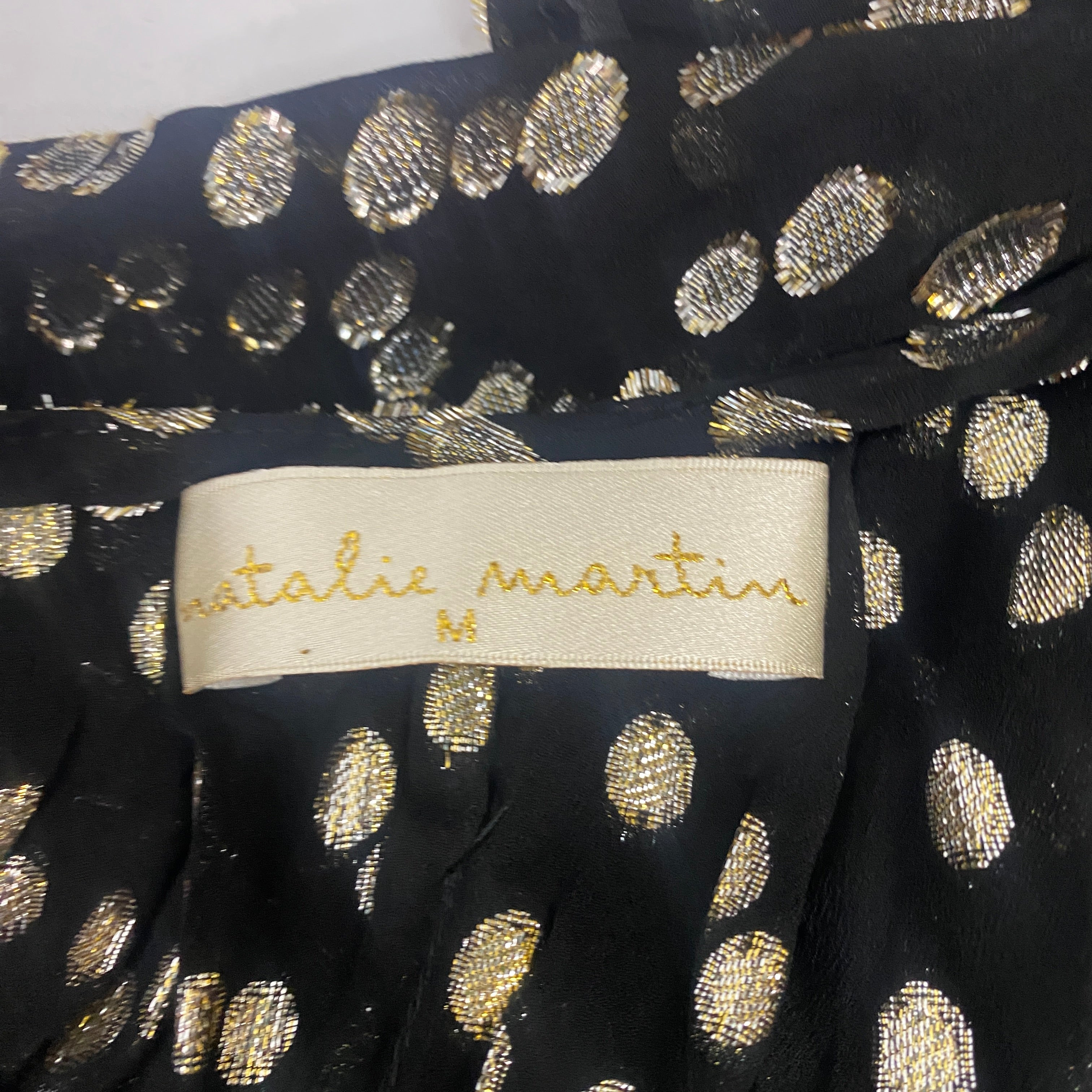 Natalie Martin Black & Metallic Fil Coupe Maxi Dress M