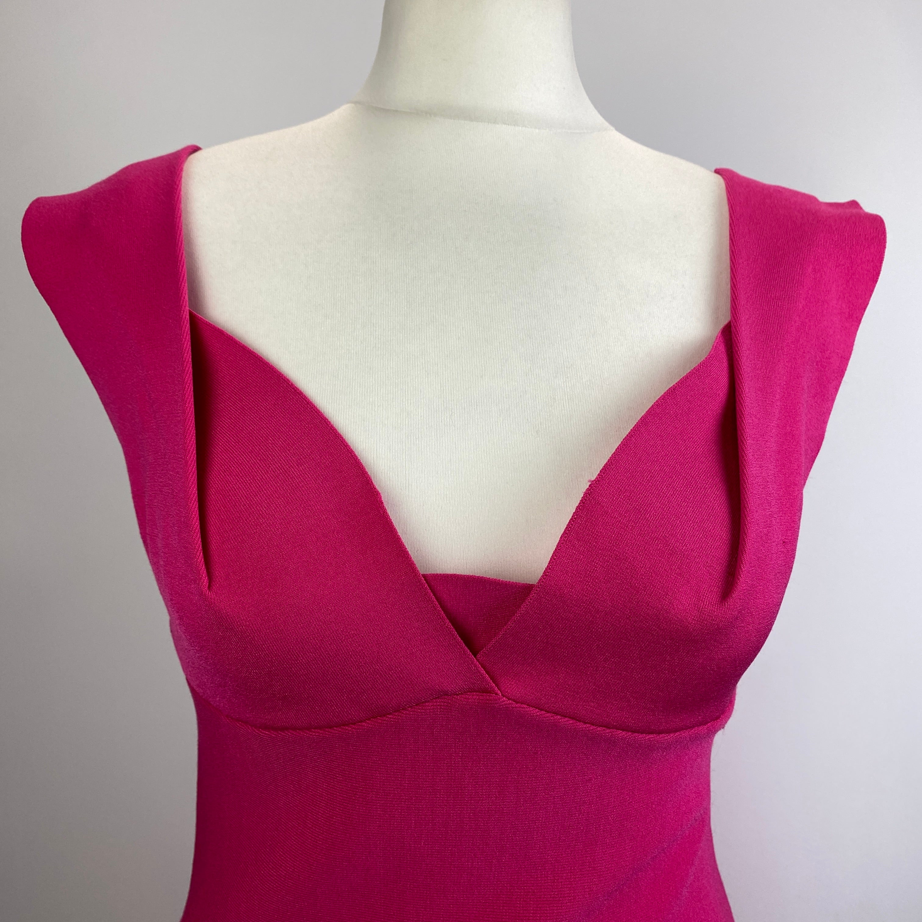 Roland Mouret New £595 Fuchsia Knit Bust Detail Fluted Mermaid Dress M
