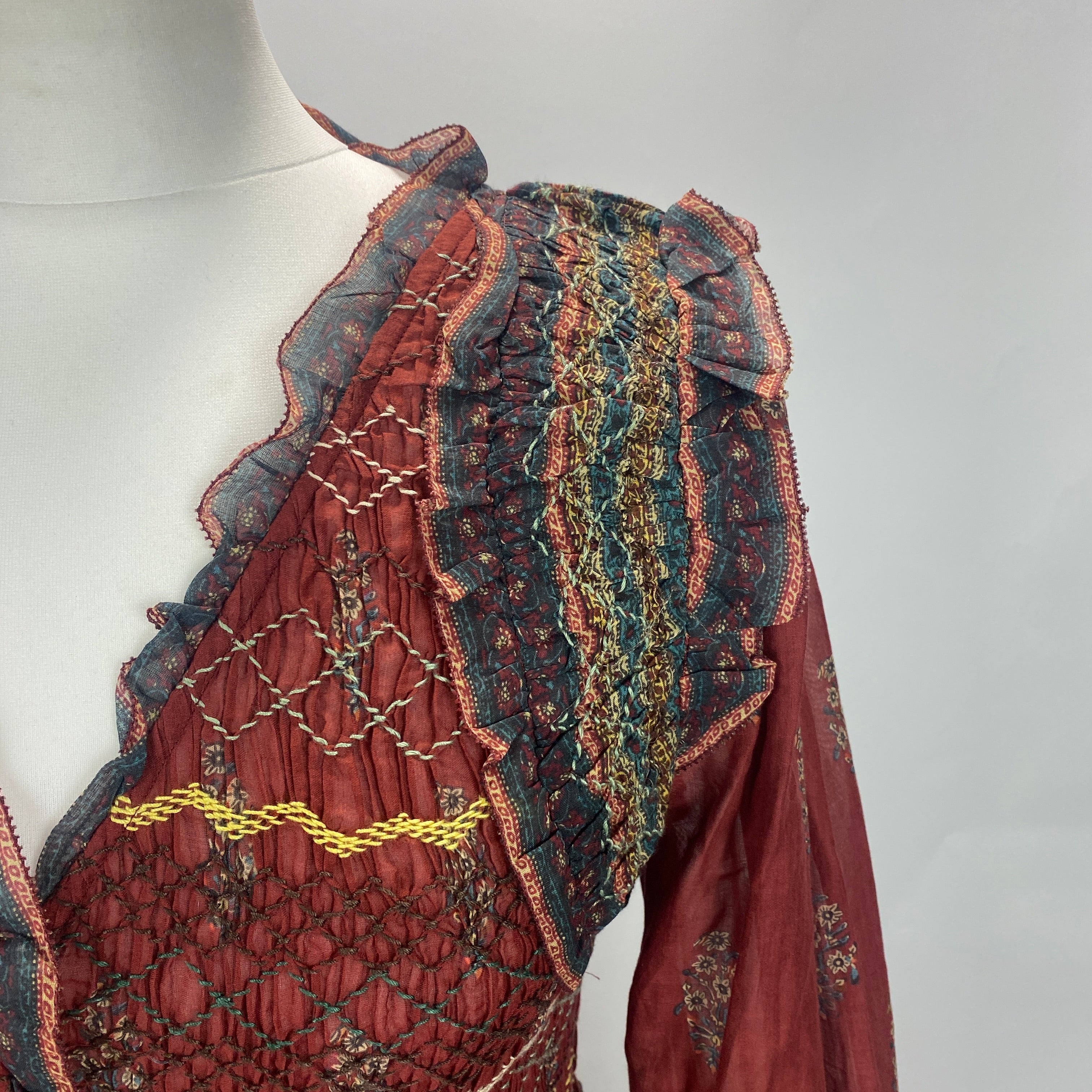 Sea New York Cranberry Cotton Shirred Bodice Dress M