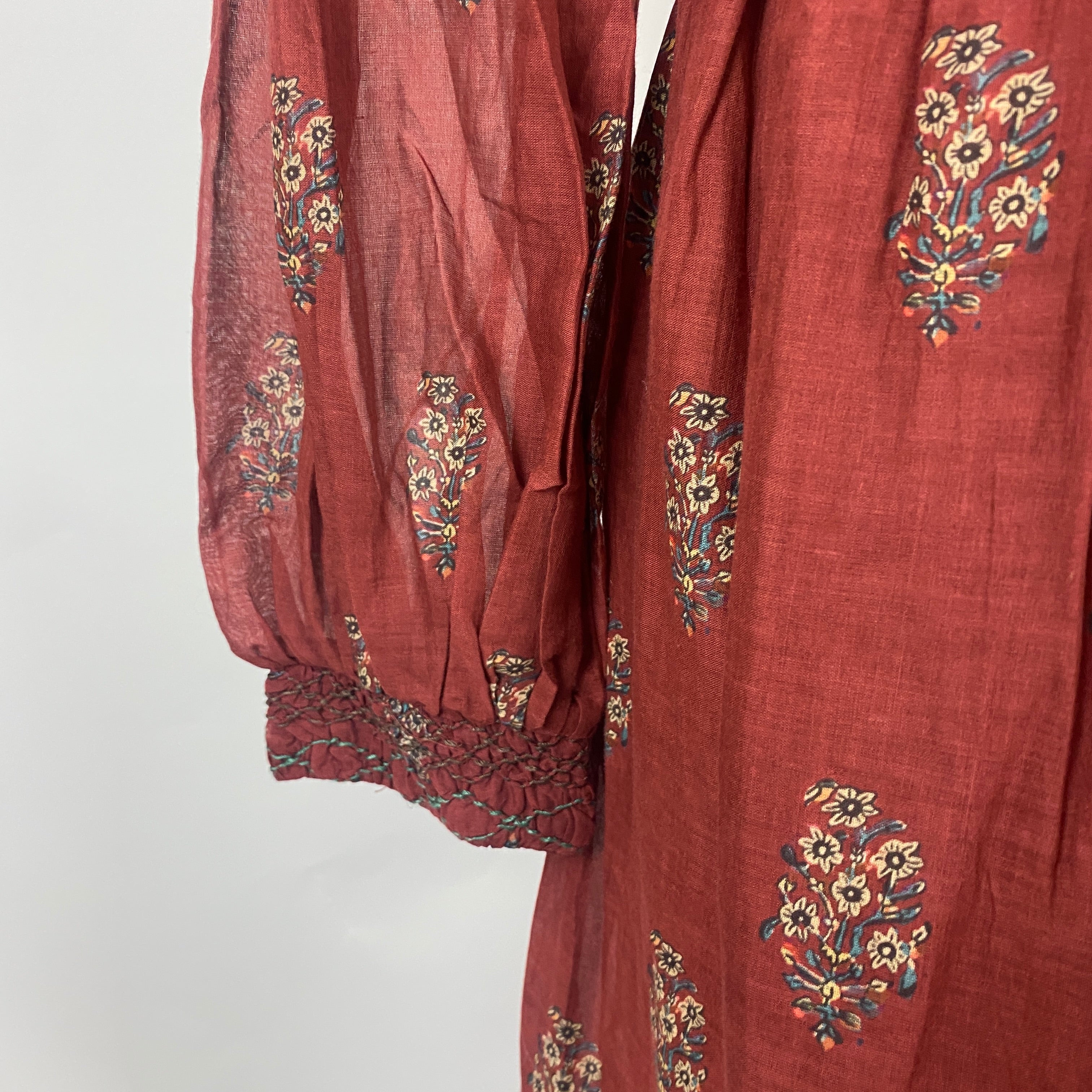 Sea New York Cranberry Cotton Shirred Bodice Dress M