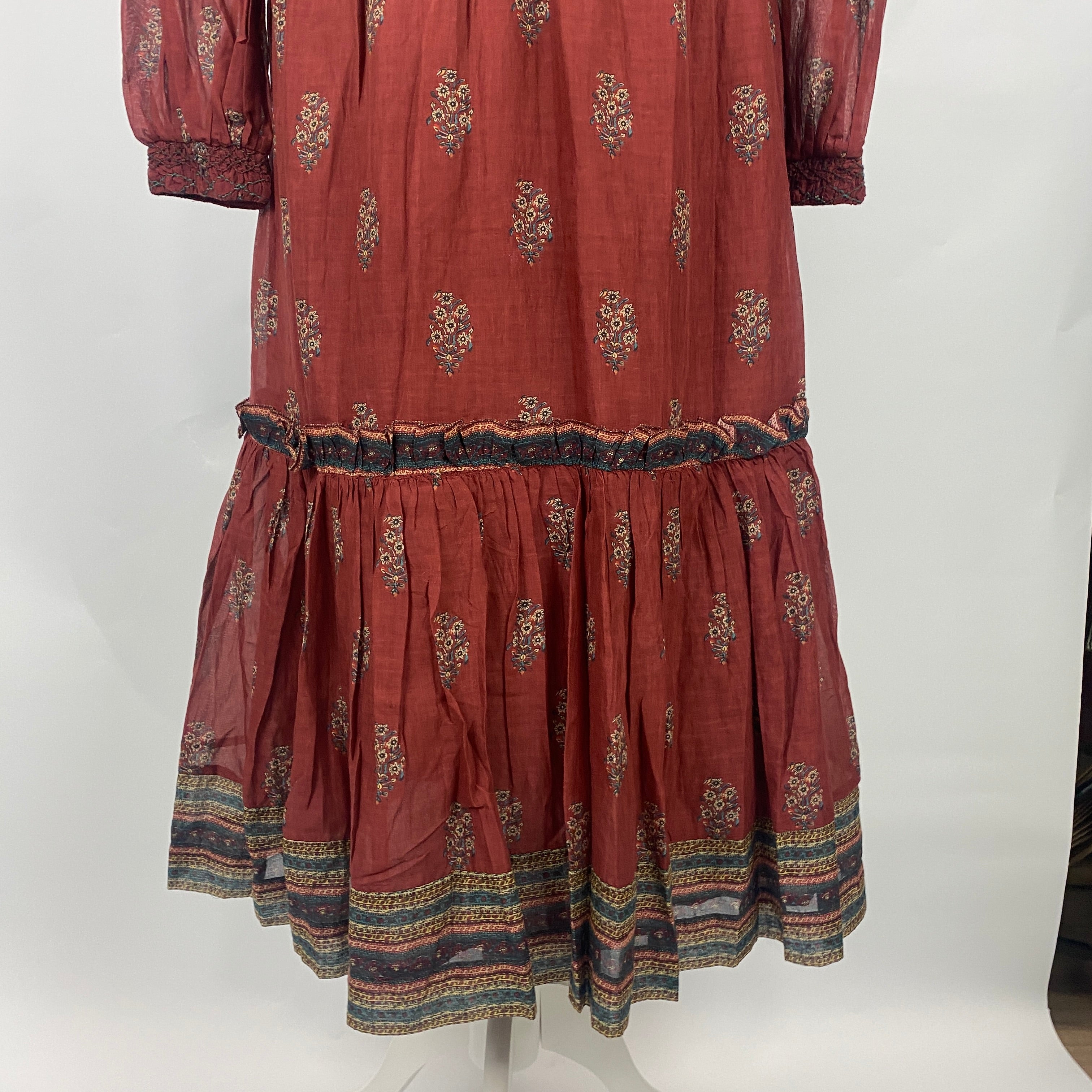 Sea New York Cranberry Cotton Shirred Bodice Dress M