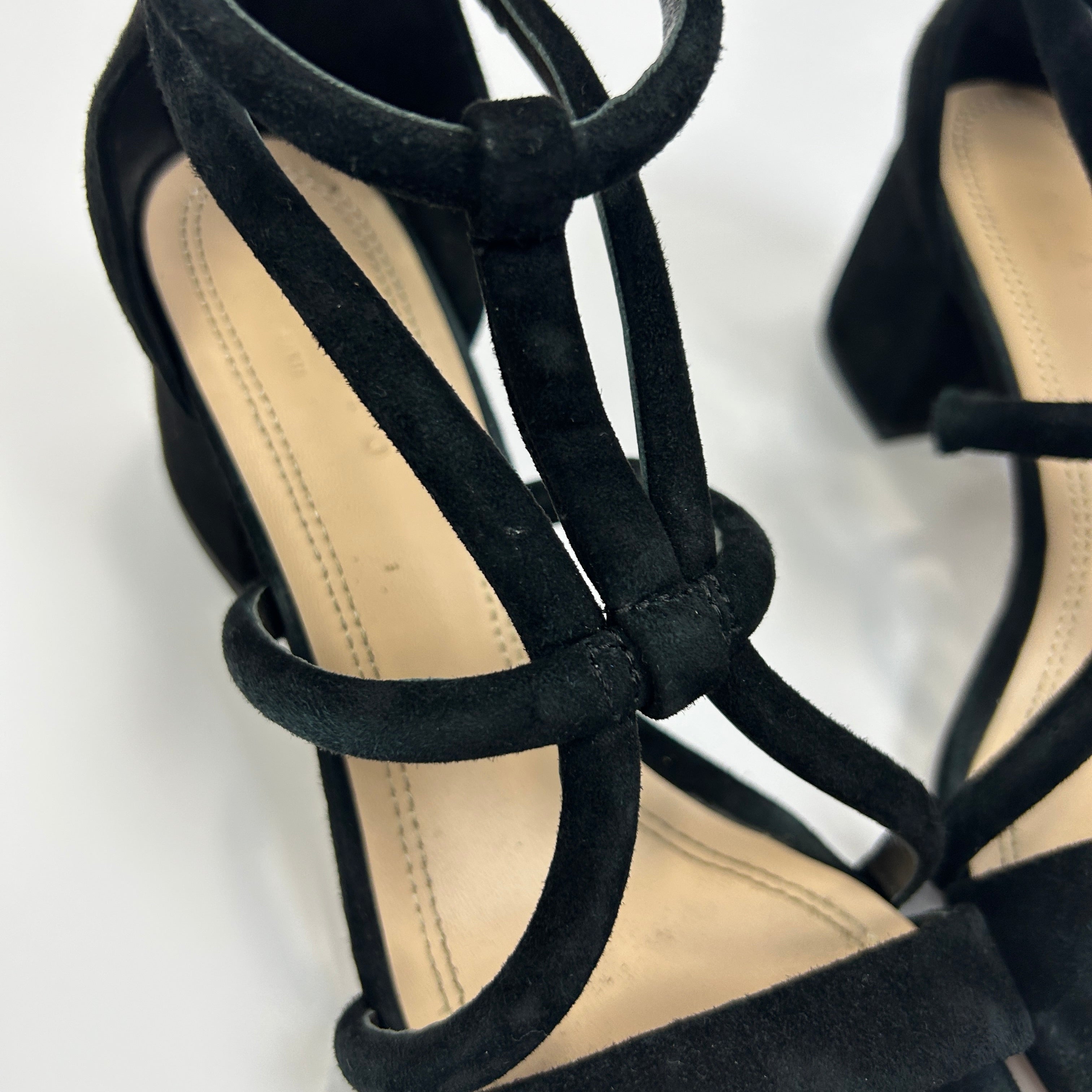 Sandro £260 Black Suede Strappy Low Heel Sandals 38