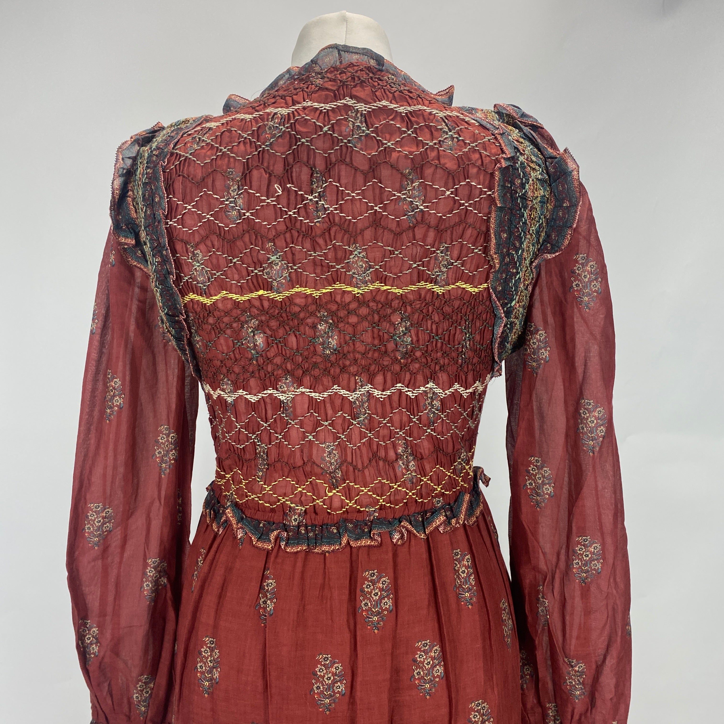 Sea New York Cranberry Cotton Shirred Bodice Dress M