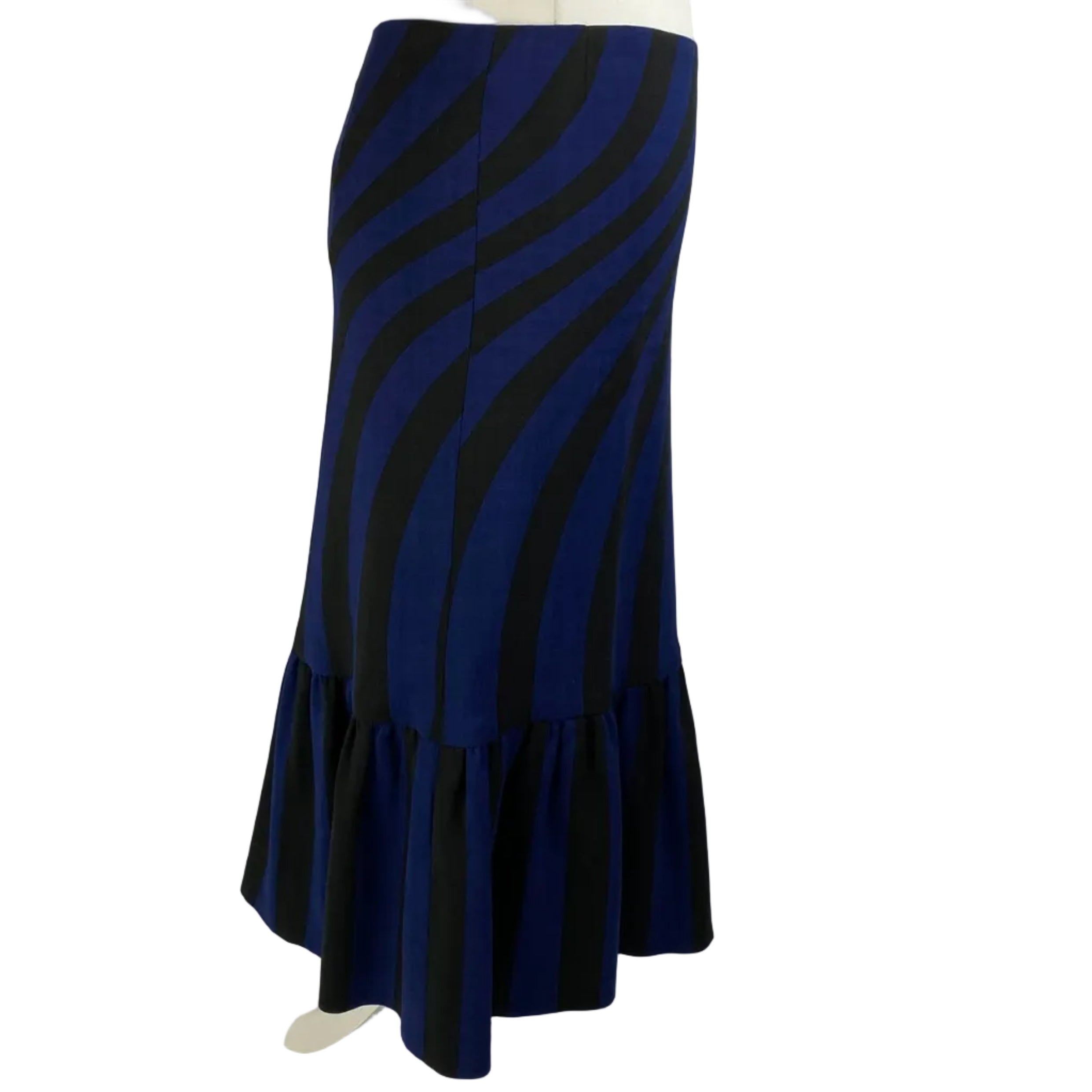 Dries Van Noten Black & Navy Stripe Tiered Pencil Skirt S
