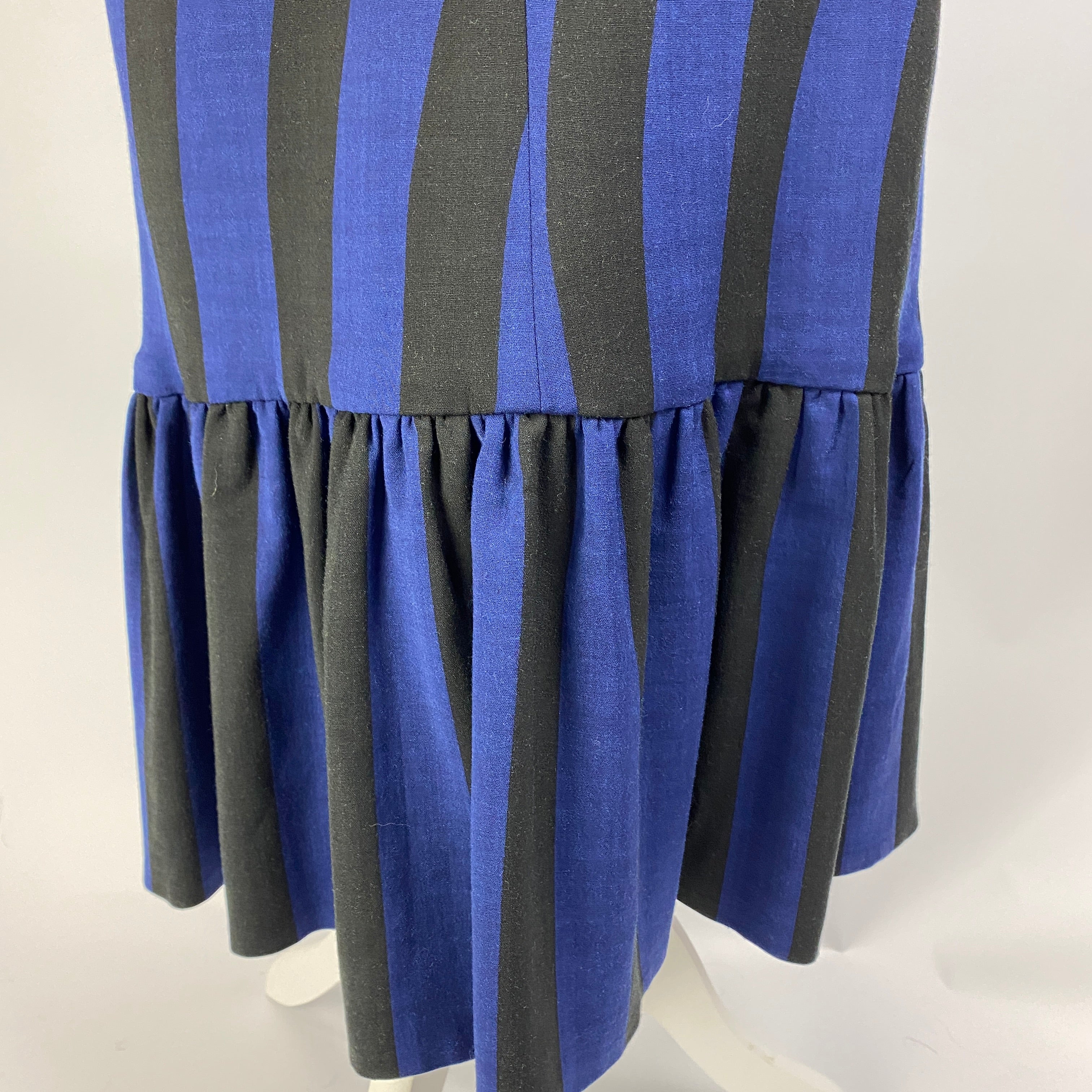 Dries Van Noten Black & Navy Stripe Tiered Pencil Skirt S