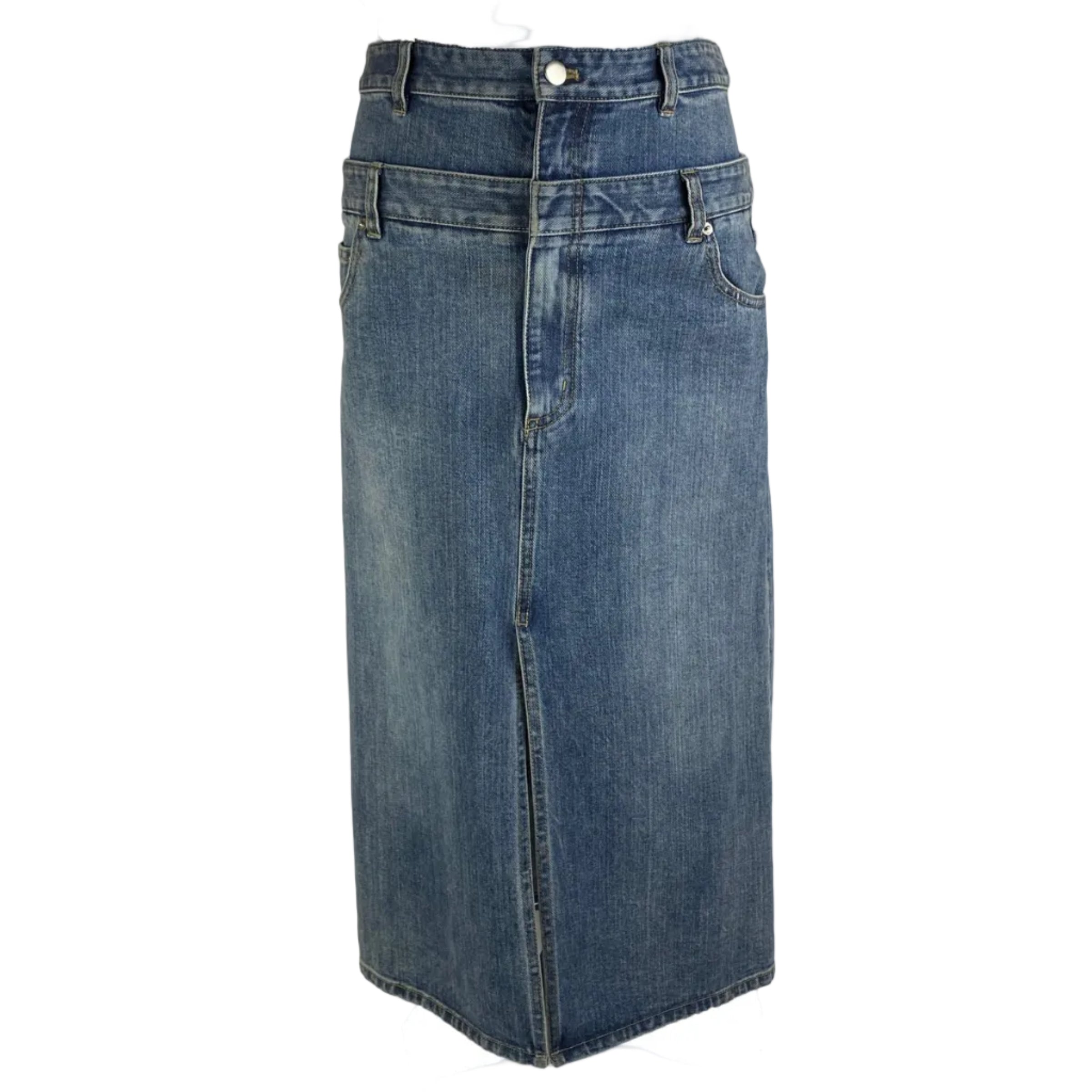 Tibi Vintaged Denim Double Waist Straight Skirt 26