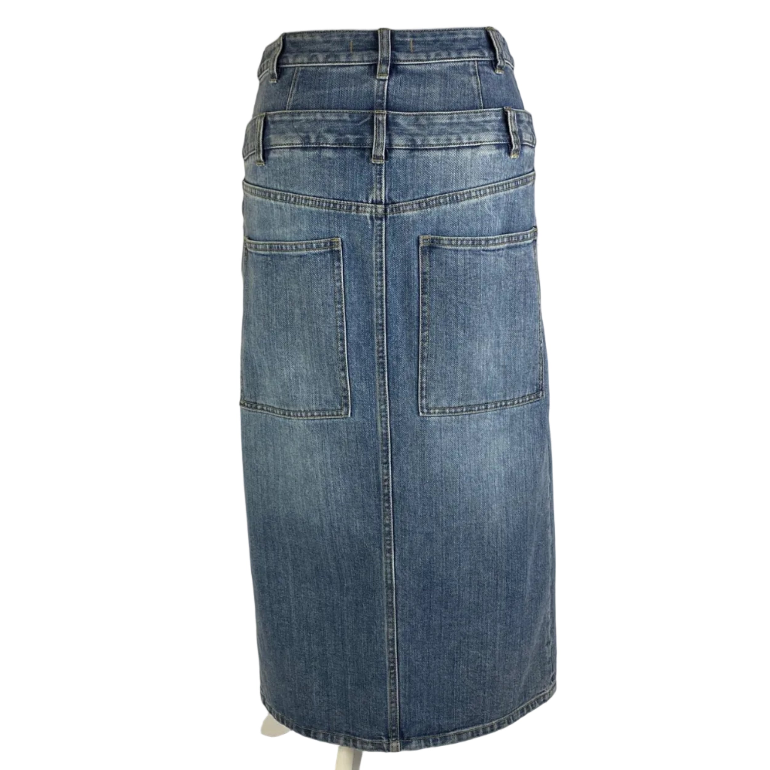 Tibi Vintaged Denim Double Waist Straight Skirt 26