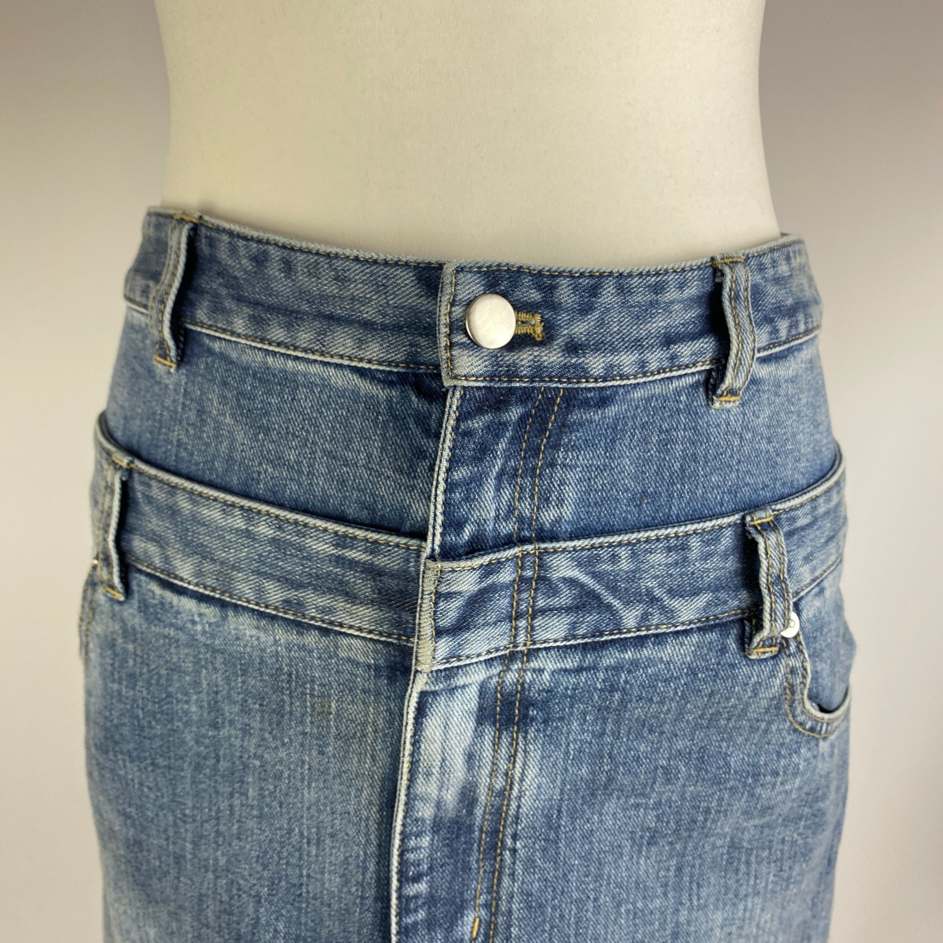 Tibi Vintaged Denim Double Waist Straight Skirt 26
