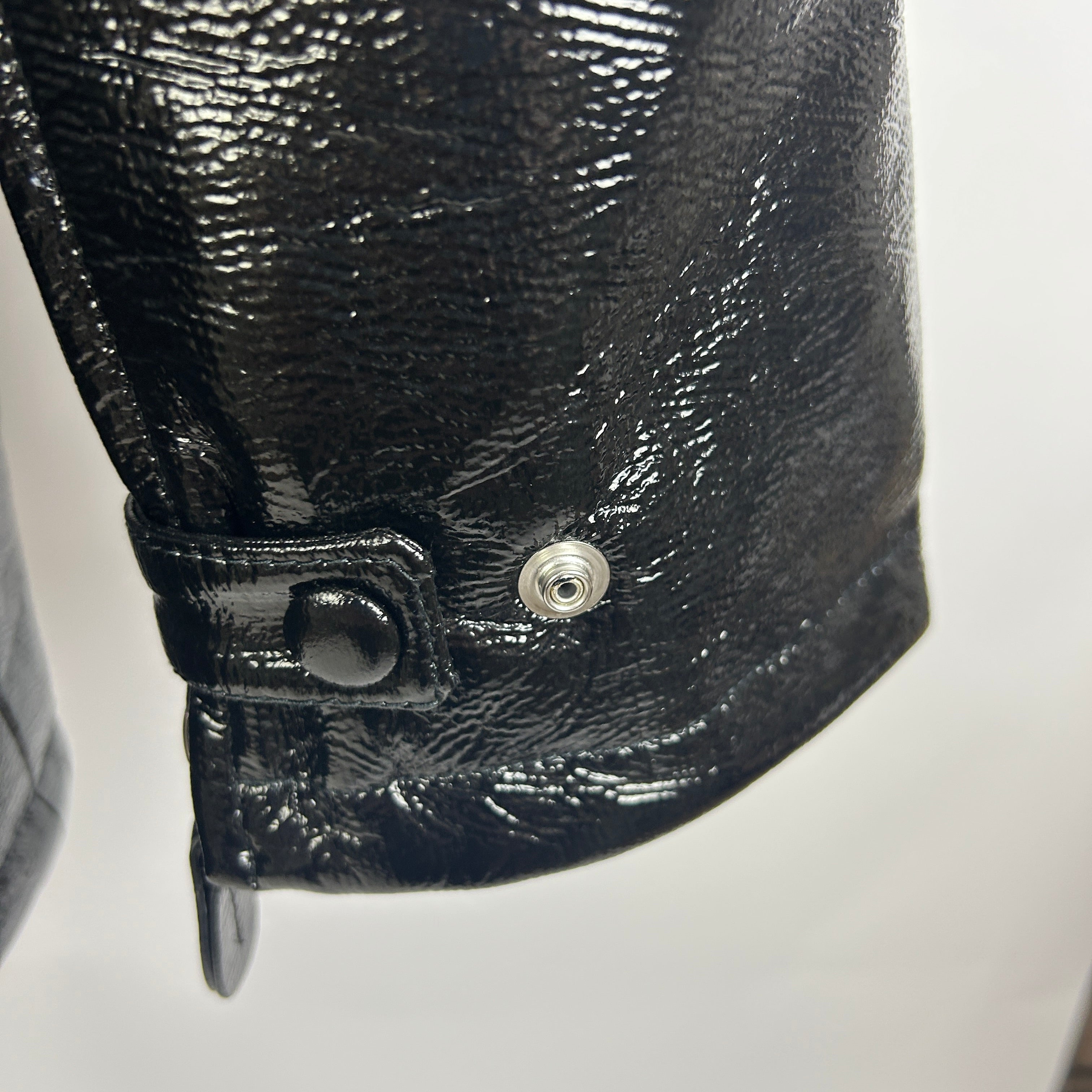 Courreges New £1545 Black Wet Look Zippered Longline Jacket M