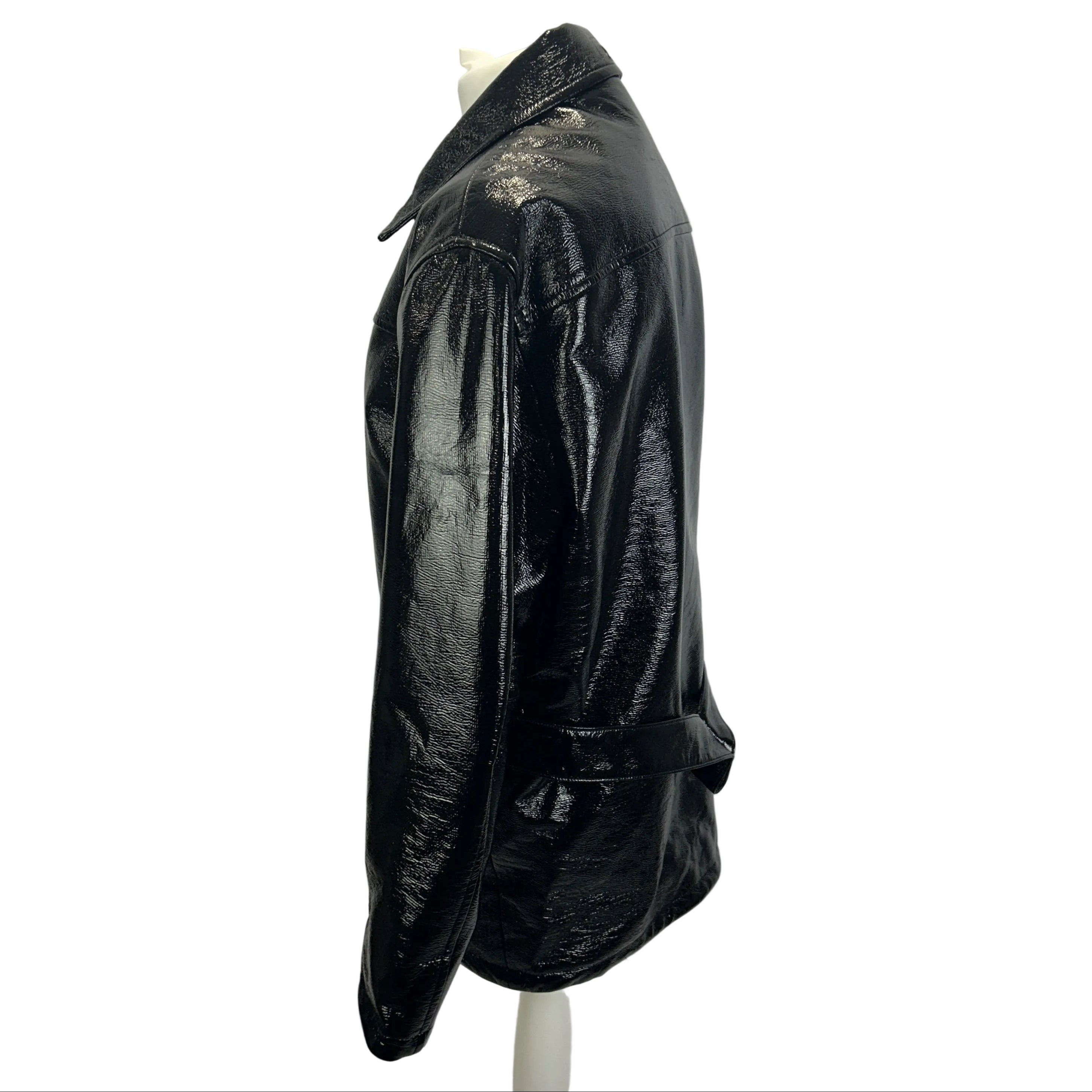 Courreges New £1545 Black Wet Look Zippered Longline Jacket M