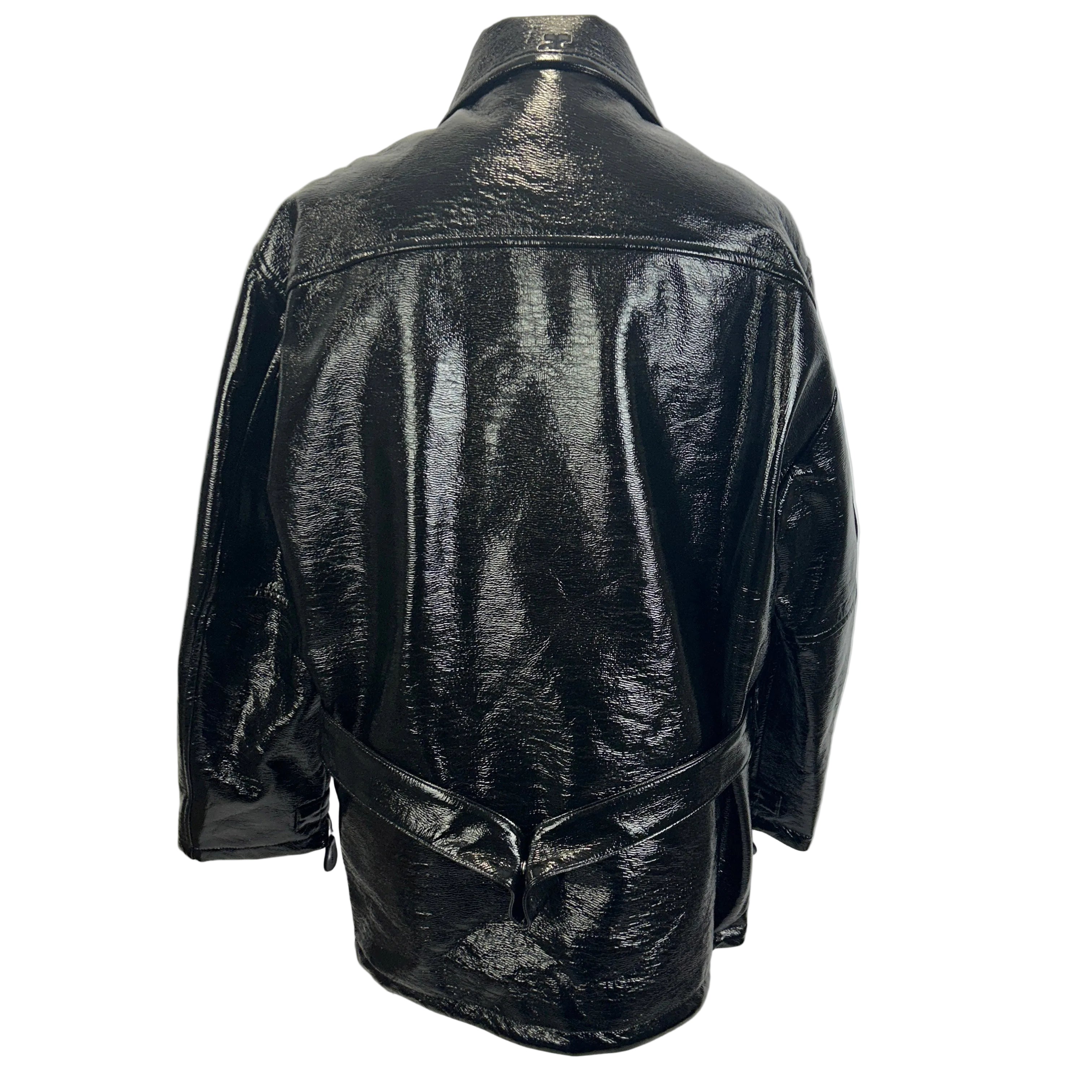 Courreges New £1545 Black Wet Look Zippered Longline Jacket M