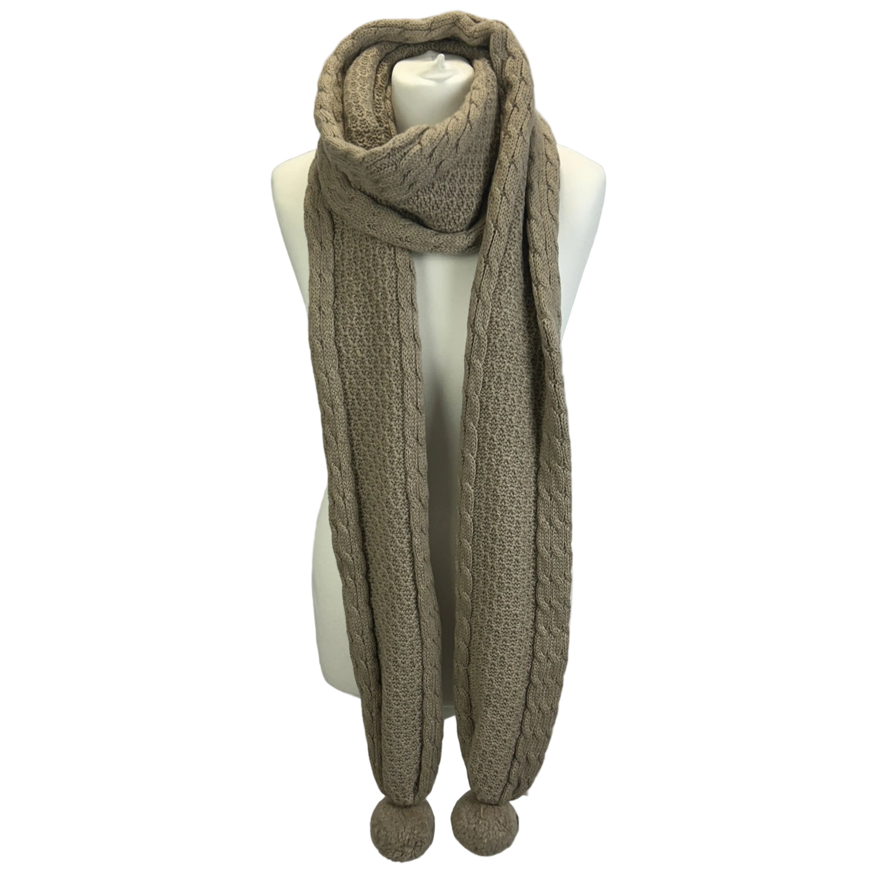 Chinti & Parker Oatmeal Cable Knit Pompom Scarf