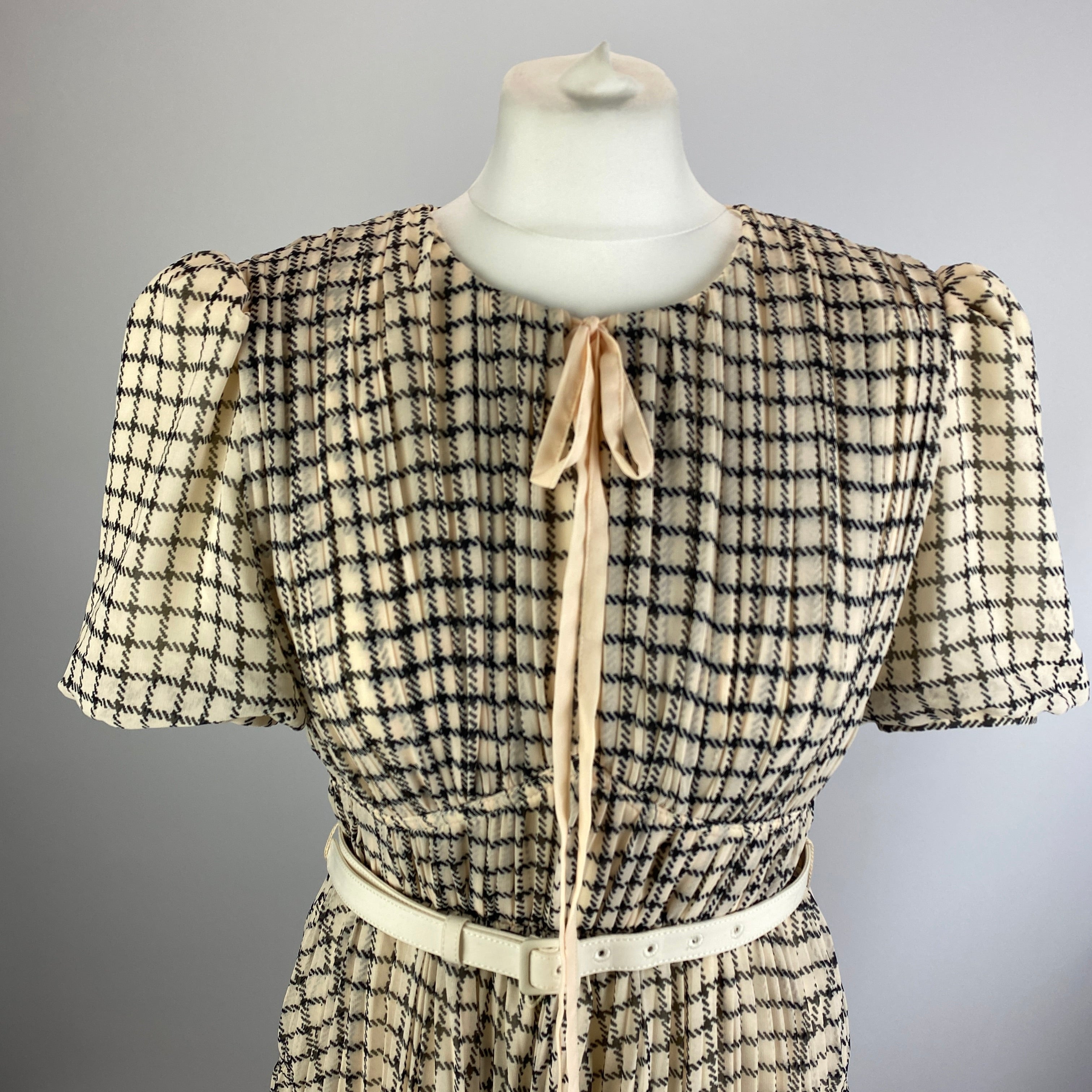 Self-Portrait £400 Cream & Black Check Chiffon Maxi Dress S