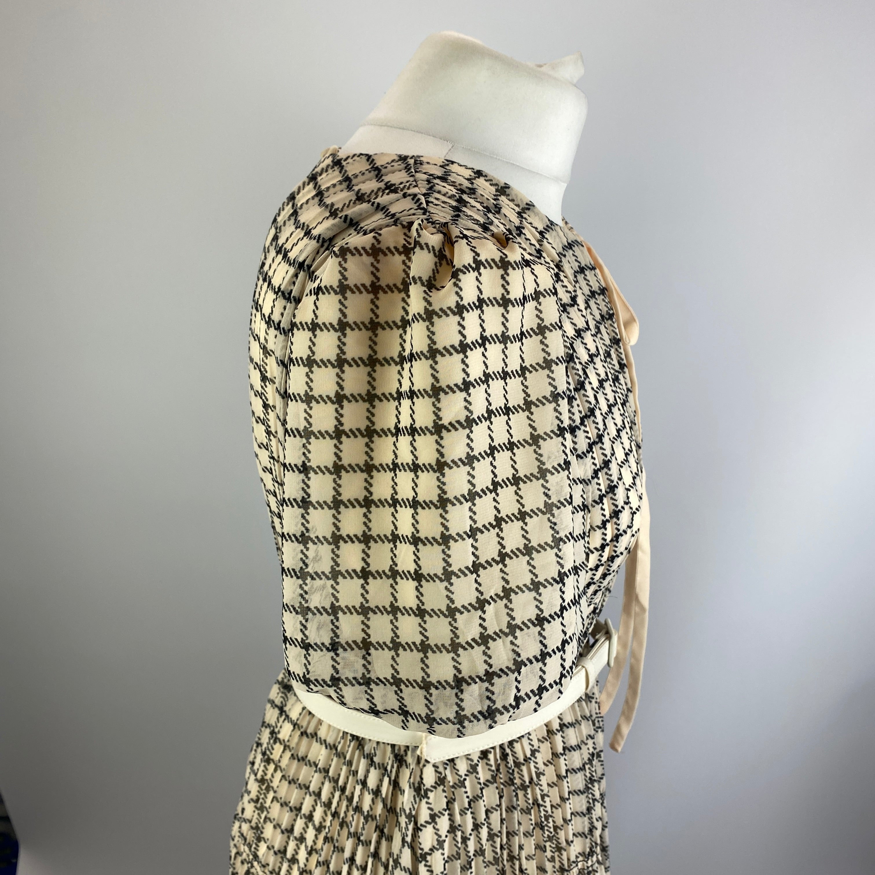 Self-Portrait £400 Cream & Black Check Chiffon Maxi Dress S