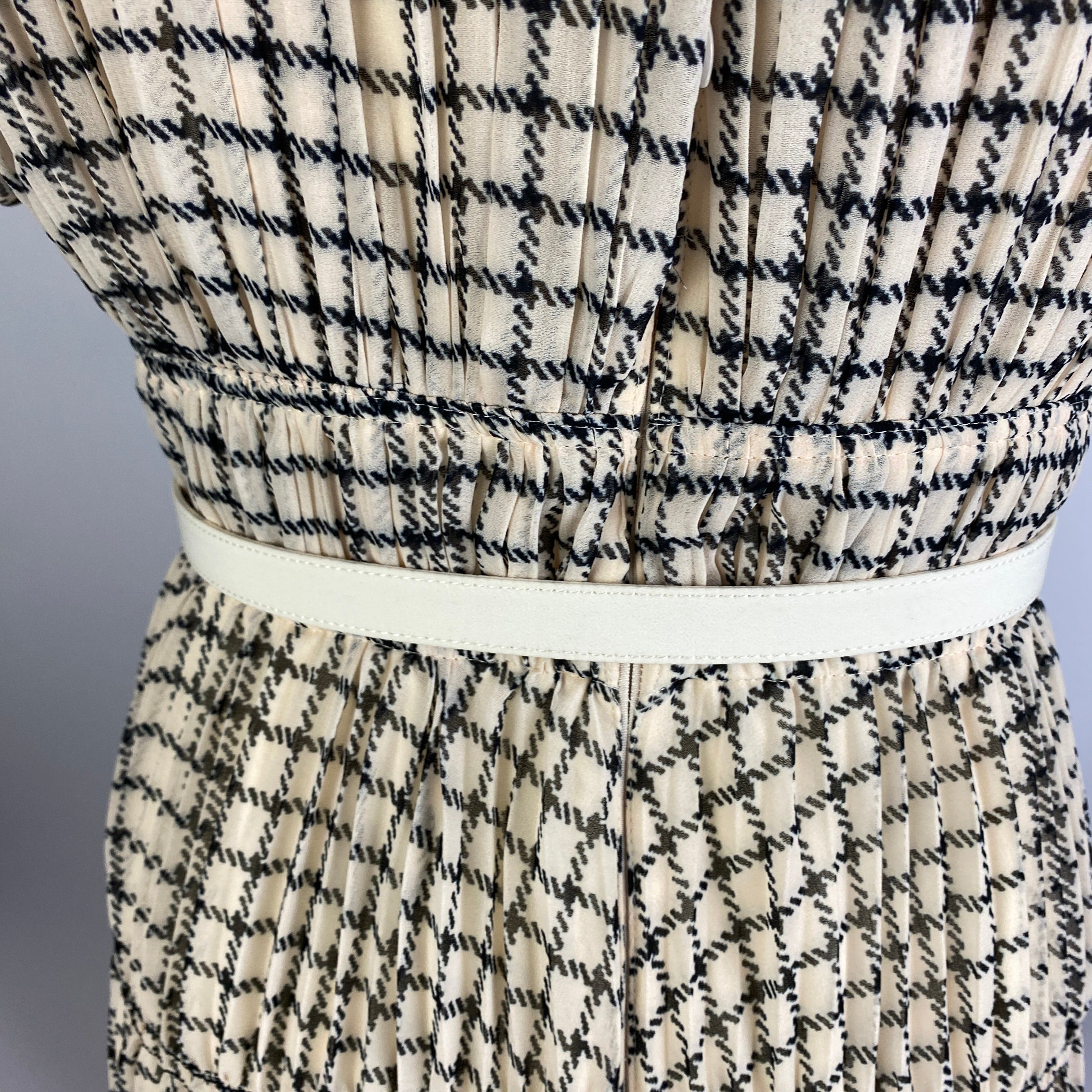 Self-Portrait £400 Cream & Black Check Chiffon Maxi Dress S