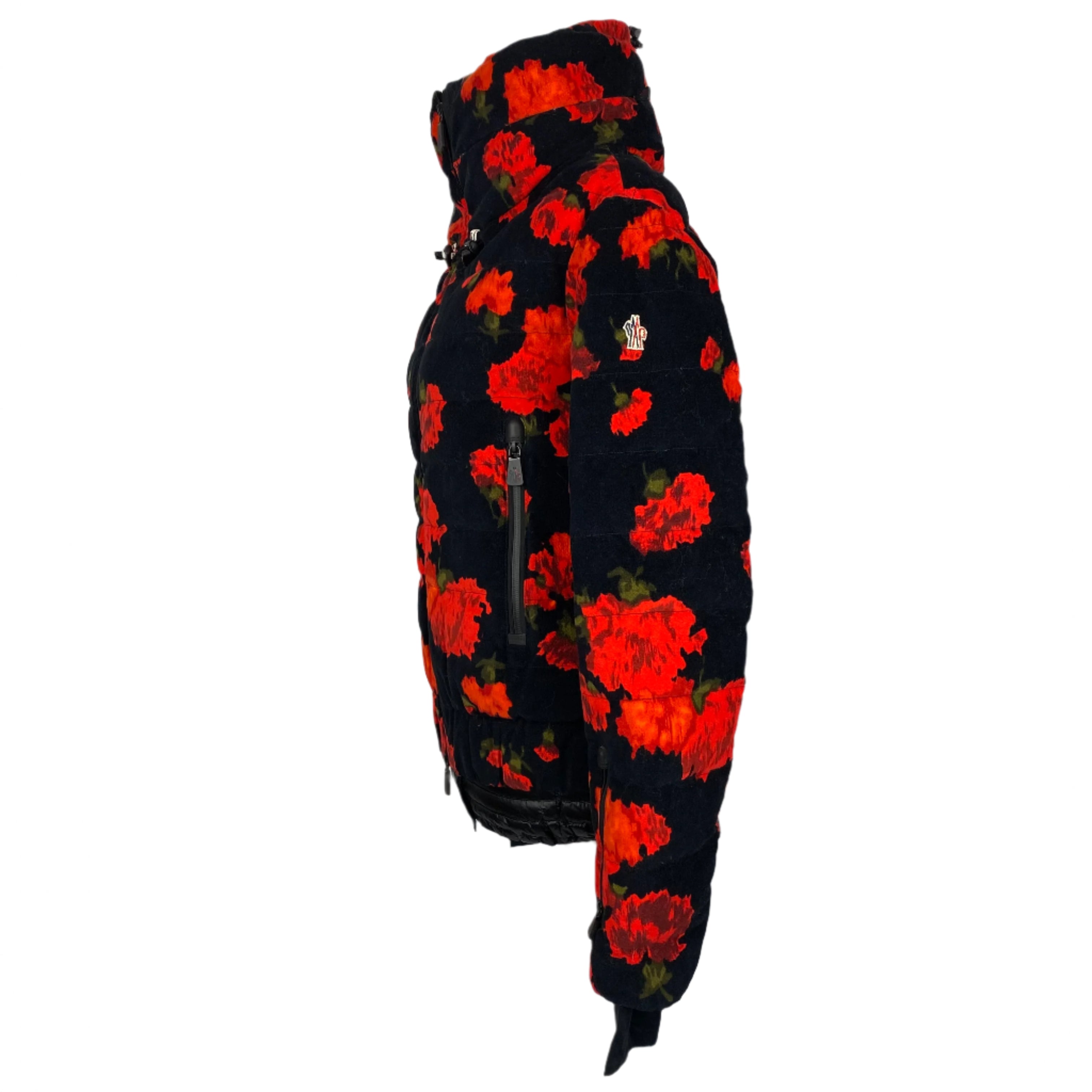 Moncler Genius £1750 Red & Black Floral Velvet Vonne Ski Jacket XXS