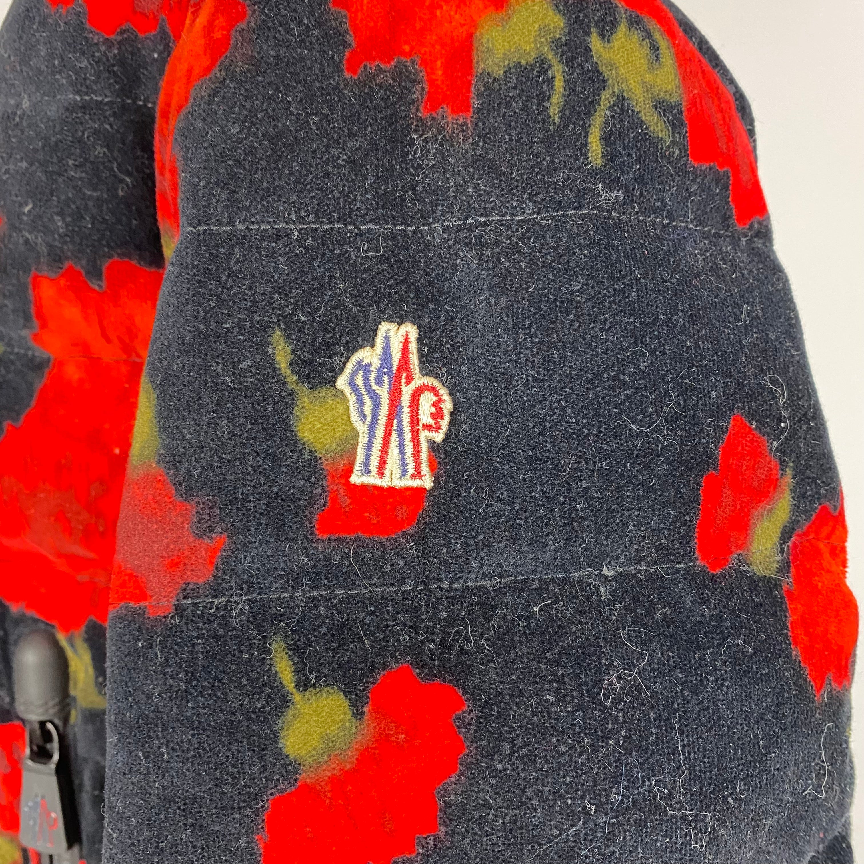 Moncler Genius £1750 Red & Black Floral Velvet Vonne Ski Jacket XXS