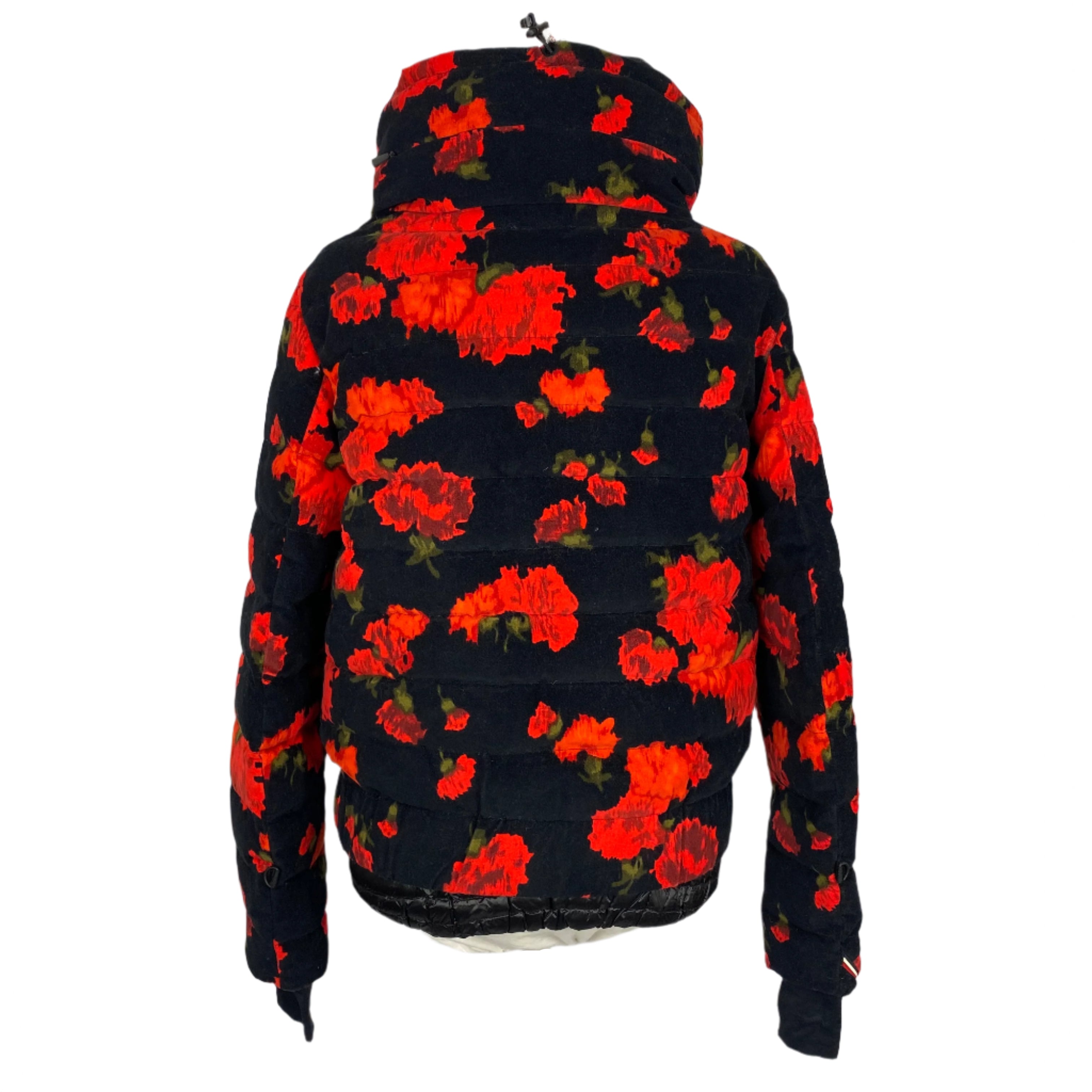 Moncler Genius £1750 Red & Black Floral Velvet Vonne Ski Jacket XXS
