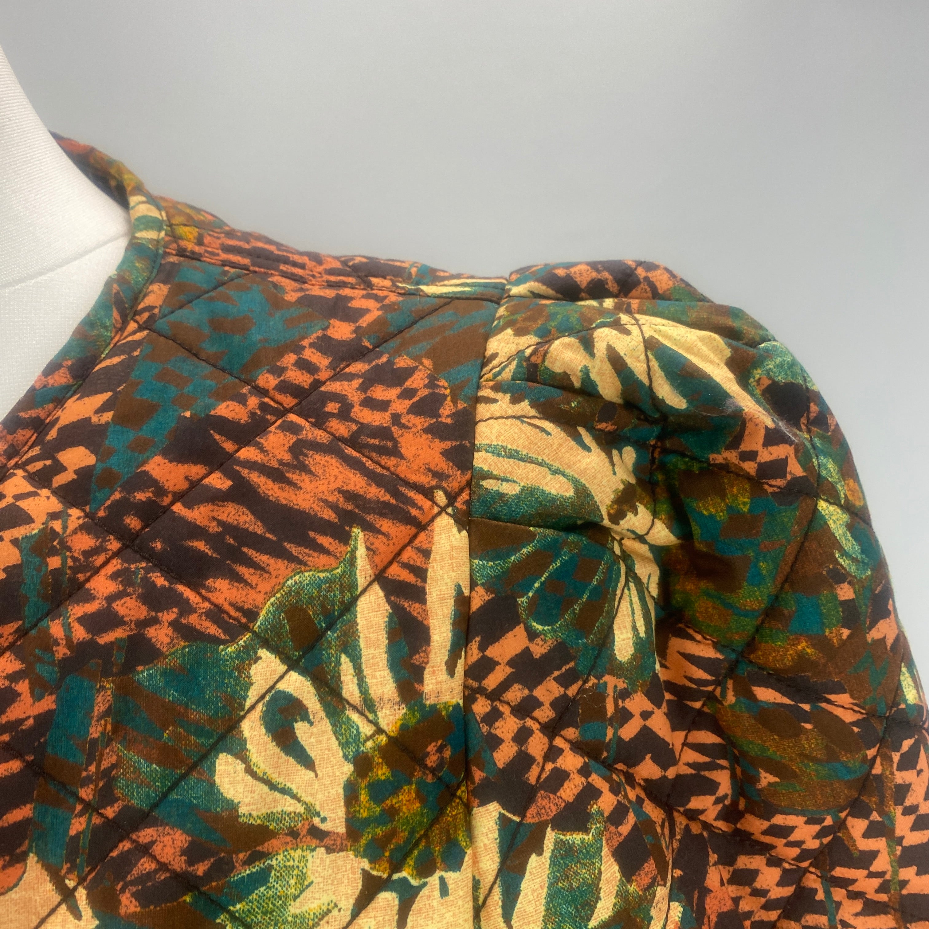 Ulla Johnson Tan & Green Floral Quilted Cotton Jacket M