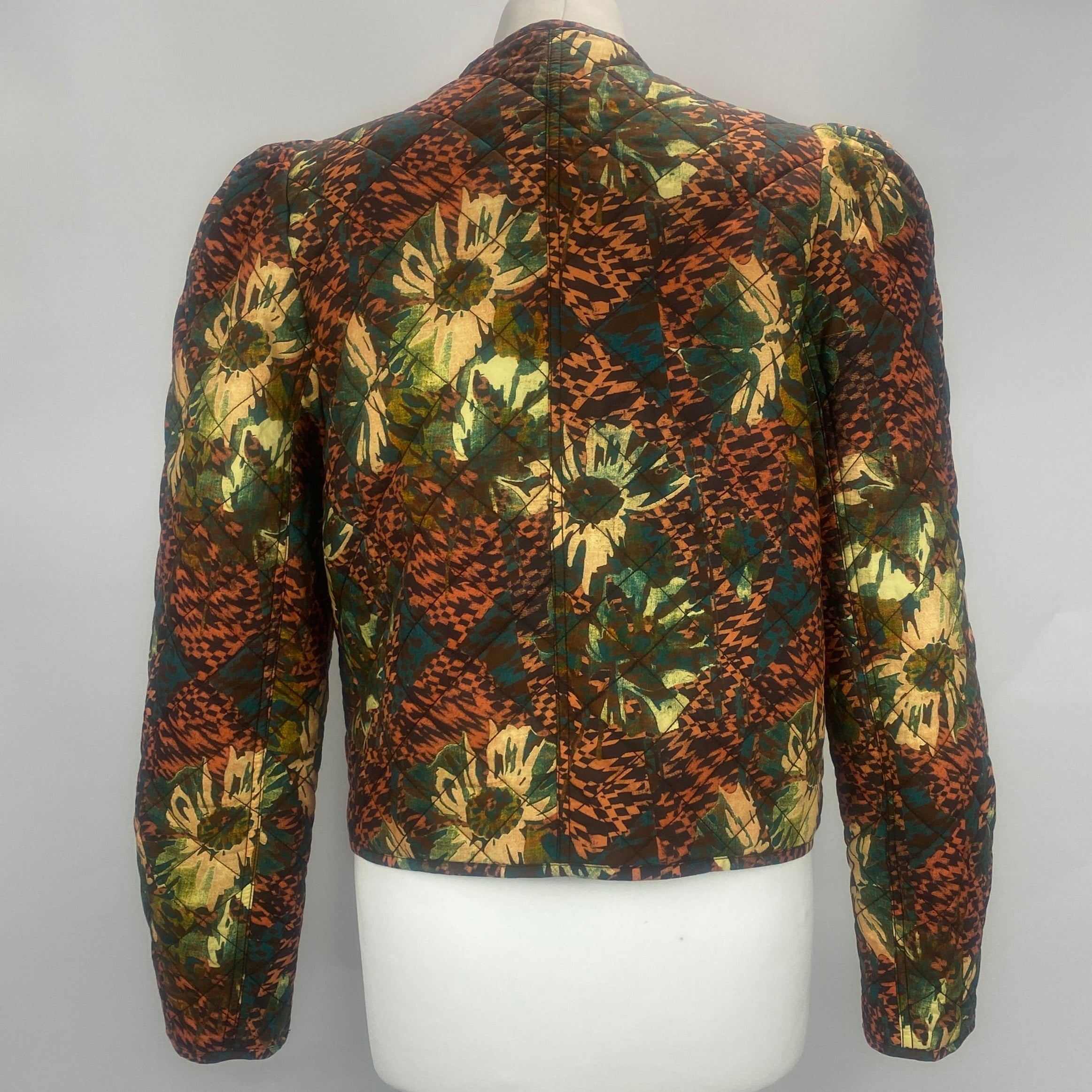 Ulla Johnson Tan & Green Floral Quilted Cotton Jacket M