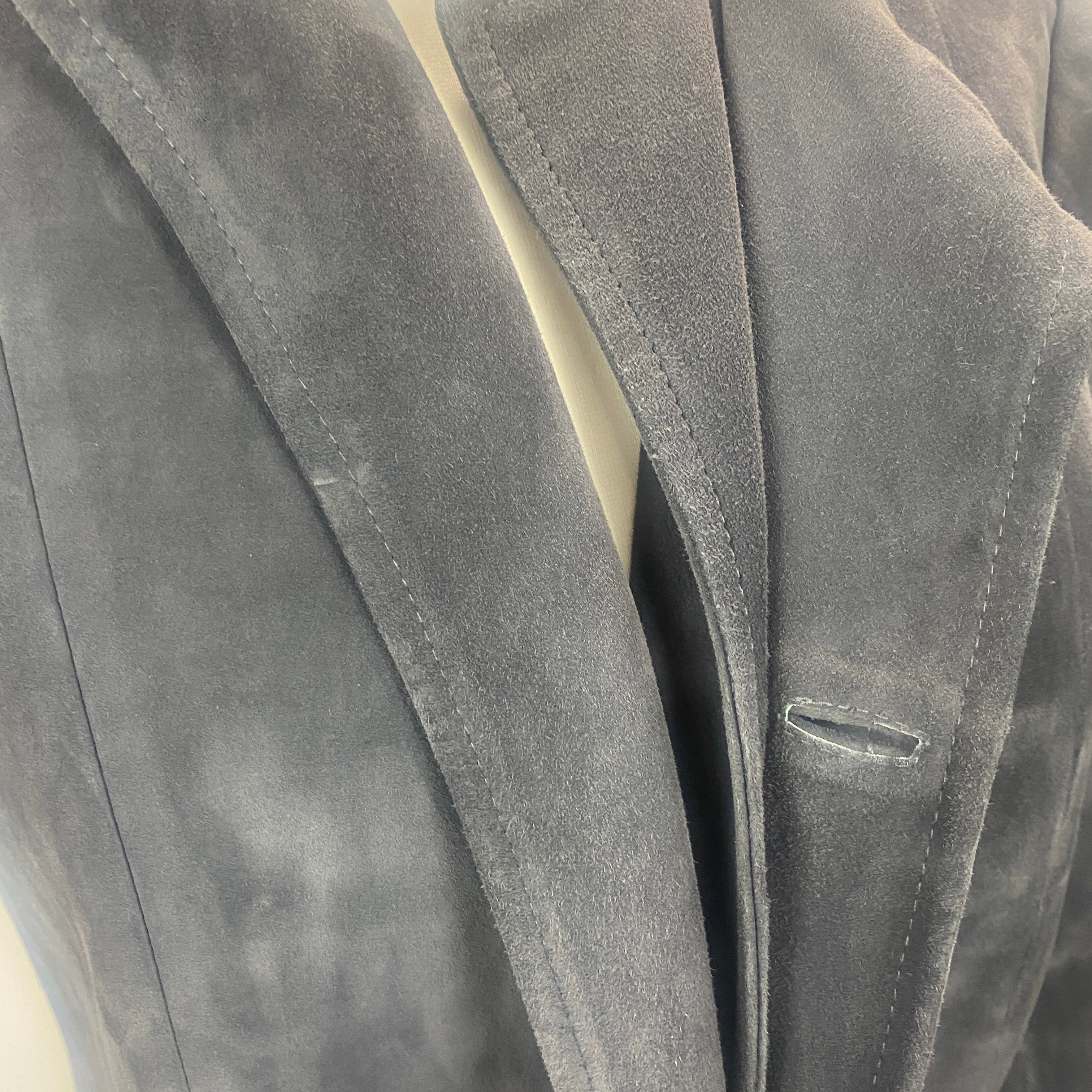 Yves Saint Laurent Smoke Grey Suede Nehru Collar Coat M