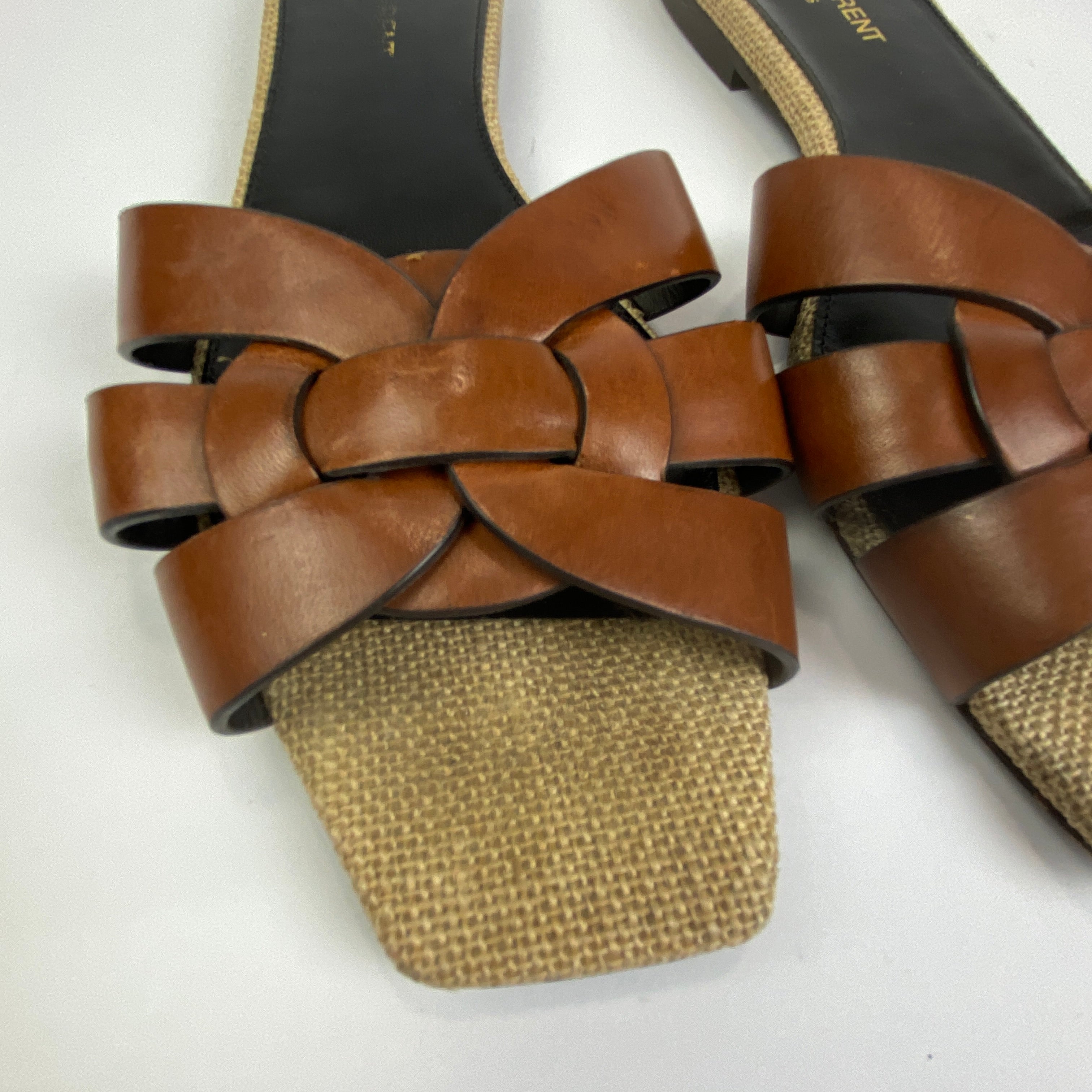 Saint Laurent £480 Papaya Tribute Flat Slide Sandals 38.5