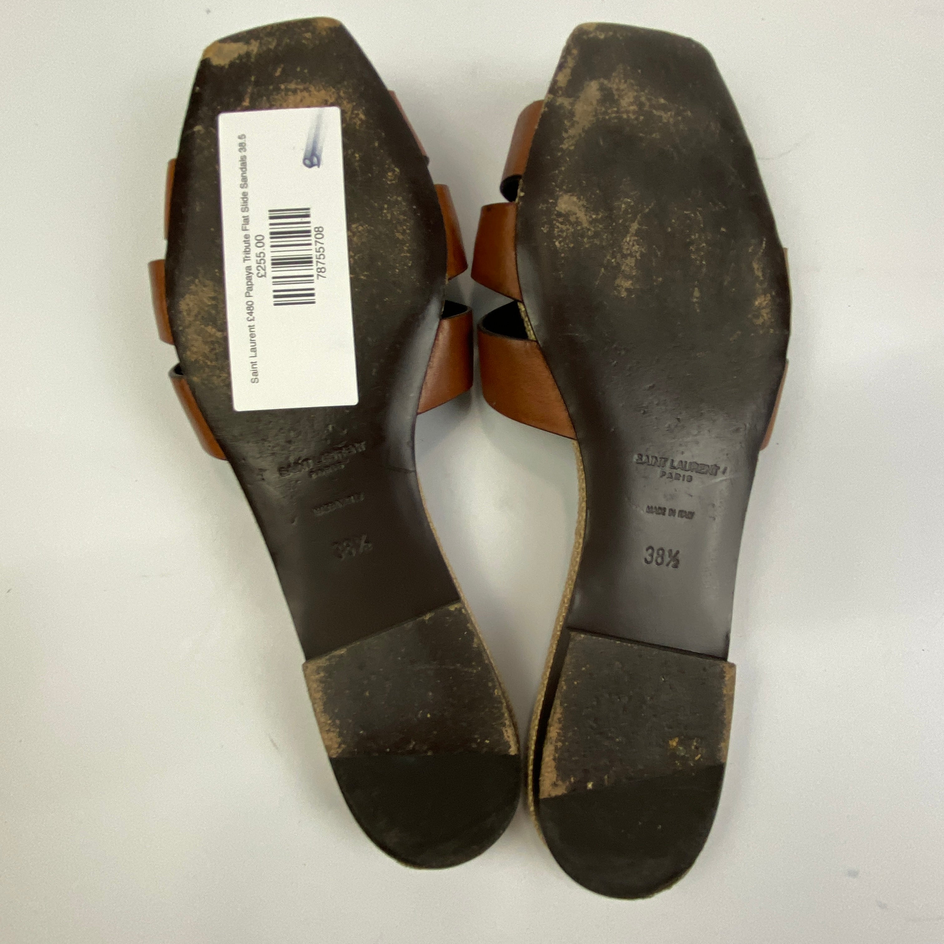 Saint Laurent £480 Papaya Tribute Flat Slide Sandals 38.5
