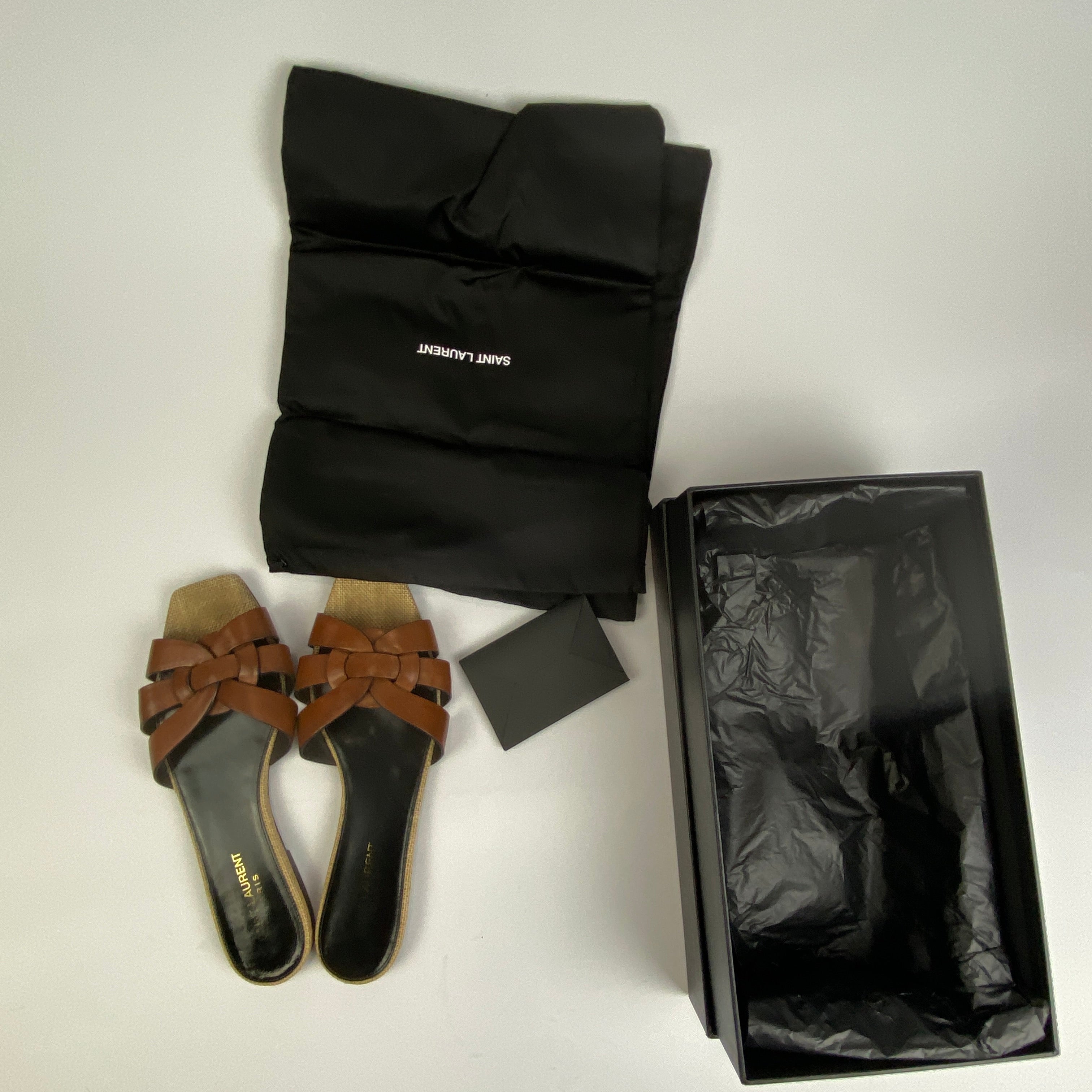 Saint Laurent £480 Papaya Tribute Flat Slide Sandals 38.5